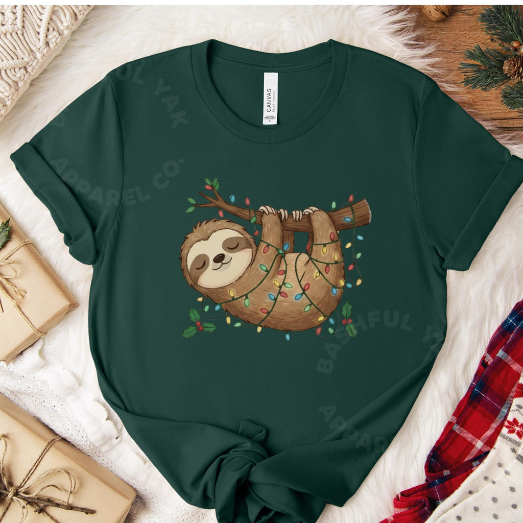 Christmas Sloth, Holiday Christmas Pajama Top Shirt, Cute Sloth Gift, Christmas Tree Ornament, Cozy Casual Wear, Holiday Gift Idea