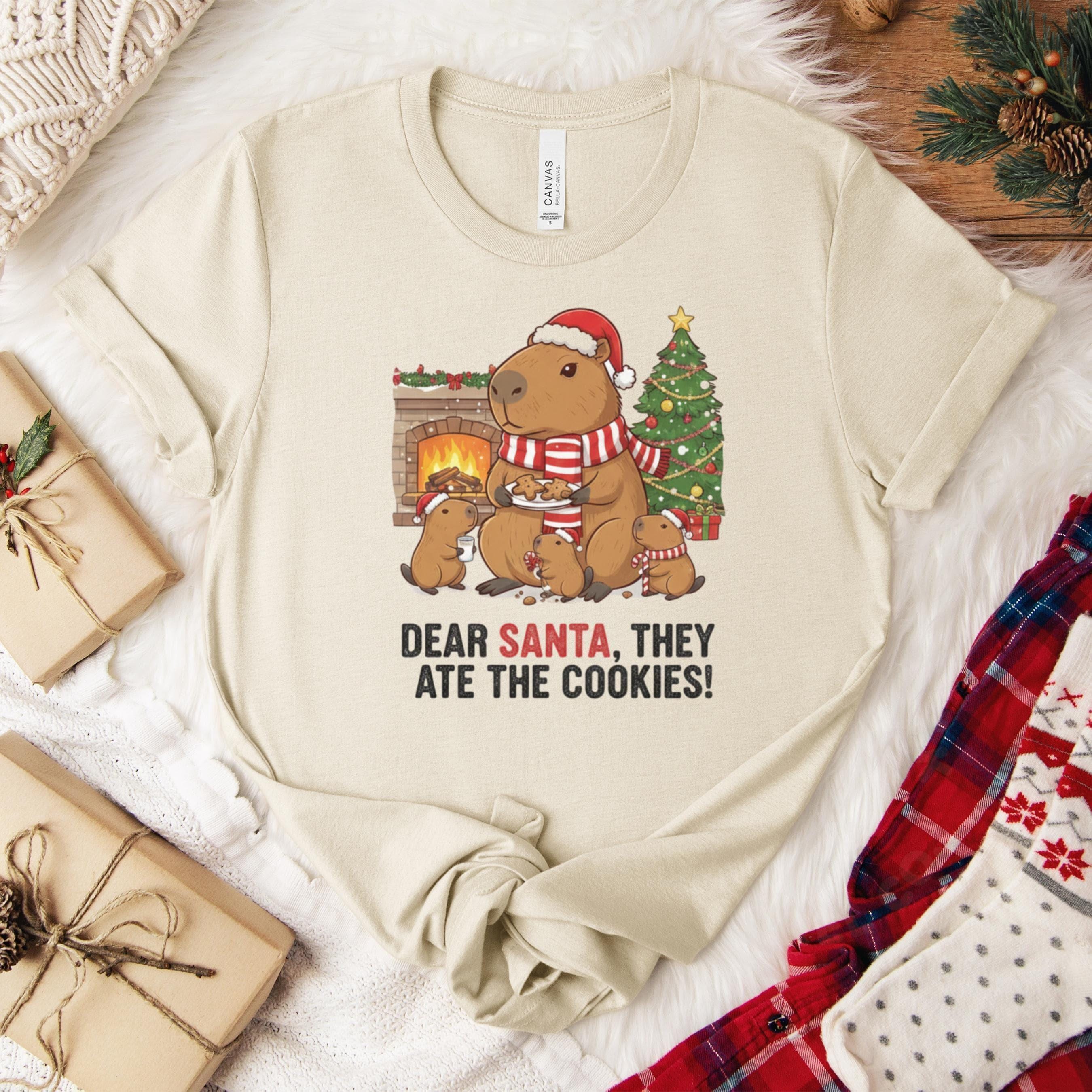 Dear Santa Capybara Christmas T-Shirt, Funny Holiday Tee, Cookie Thief Shirt, Cute Capybara Shirt, Festive T-Shirt, Gift Idea, Unisex Shirt