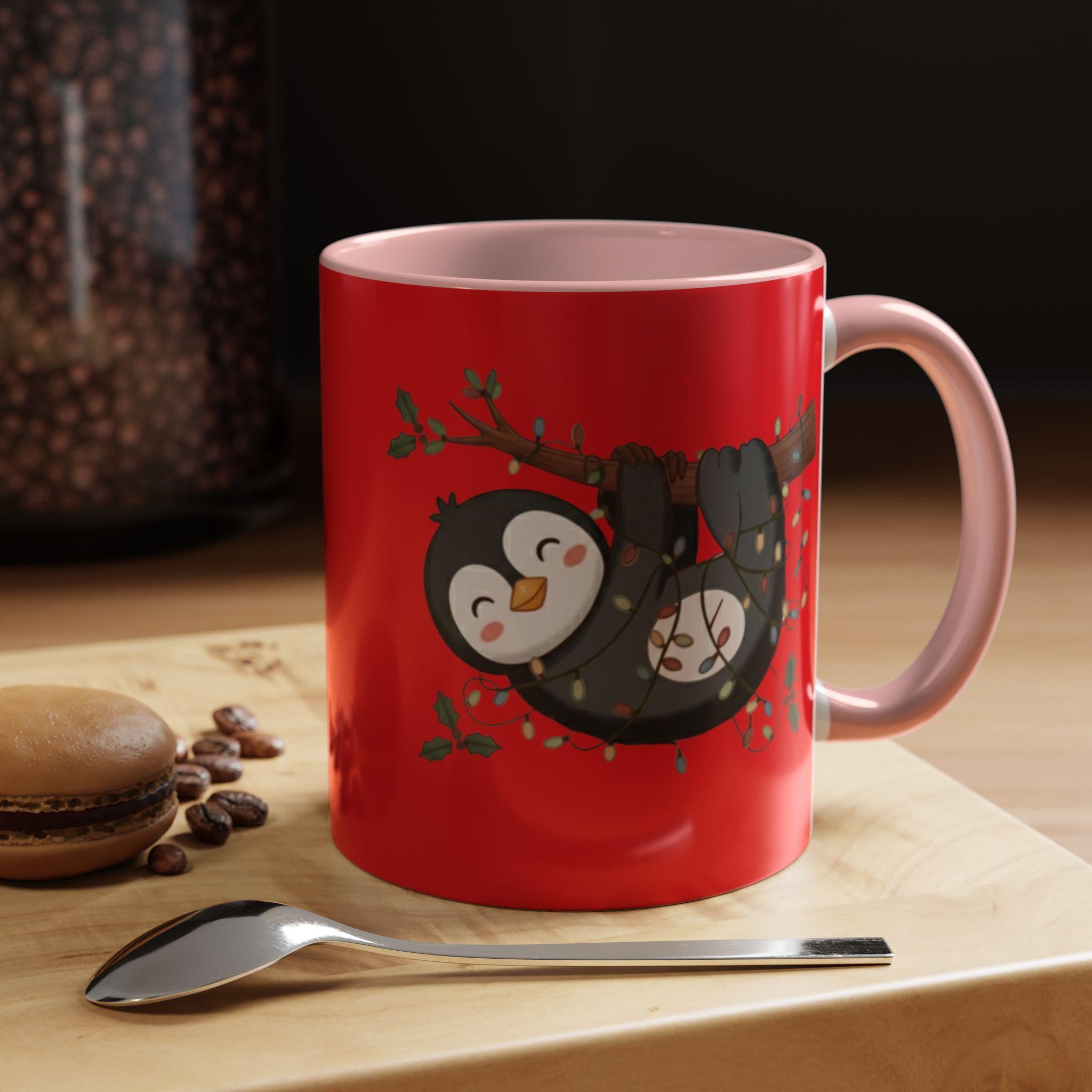 Penguin Sloth Mug, Cute Animal Gift, Holiday Lights, Unique Mug, Coffee Lover Gift, Festive Drinkware, Novelty Mug, Christmas Decoration