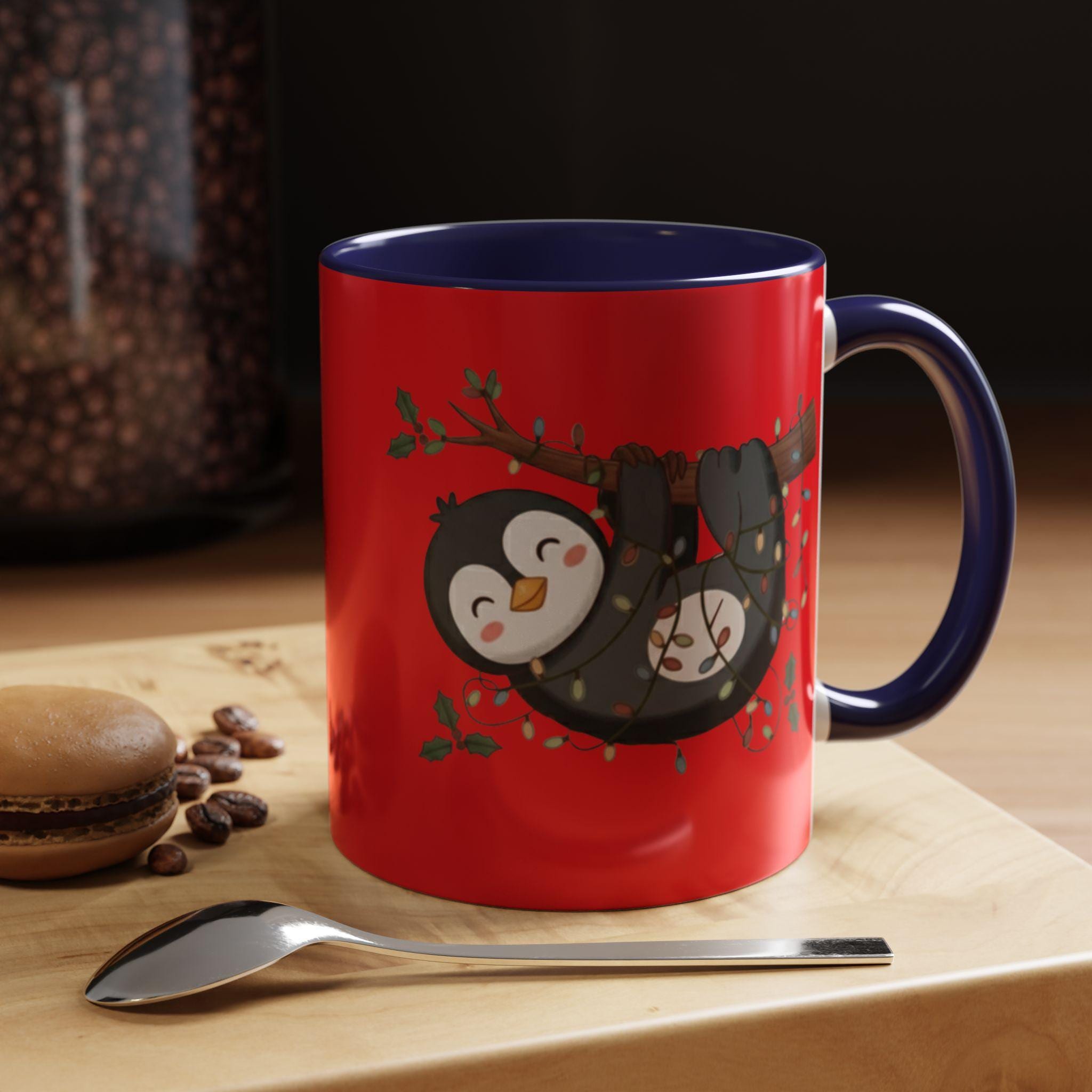 Penguin Sloth Mug, Cute Animal Gift, Holiday Lights, Unique Mug, Coffee Lover Gift, Festive Drinkware, Novelty Mug, Christmas Decoration