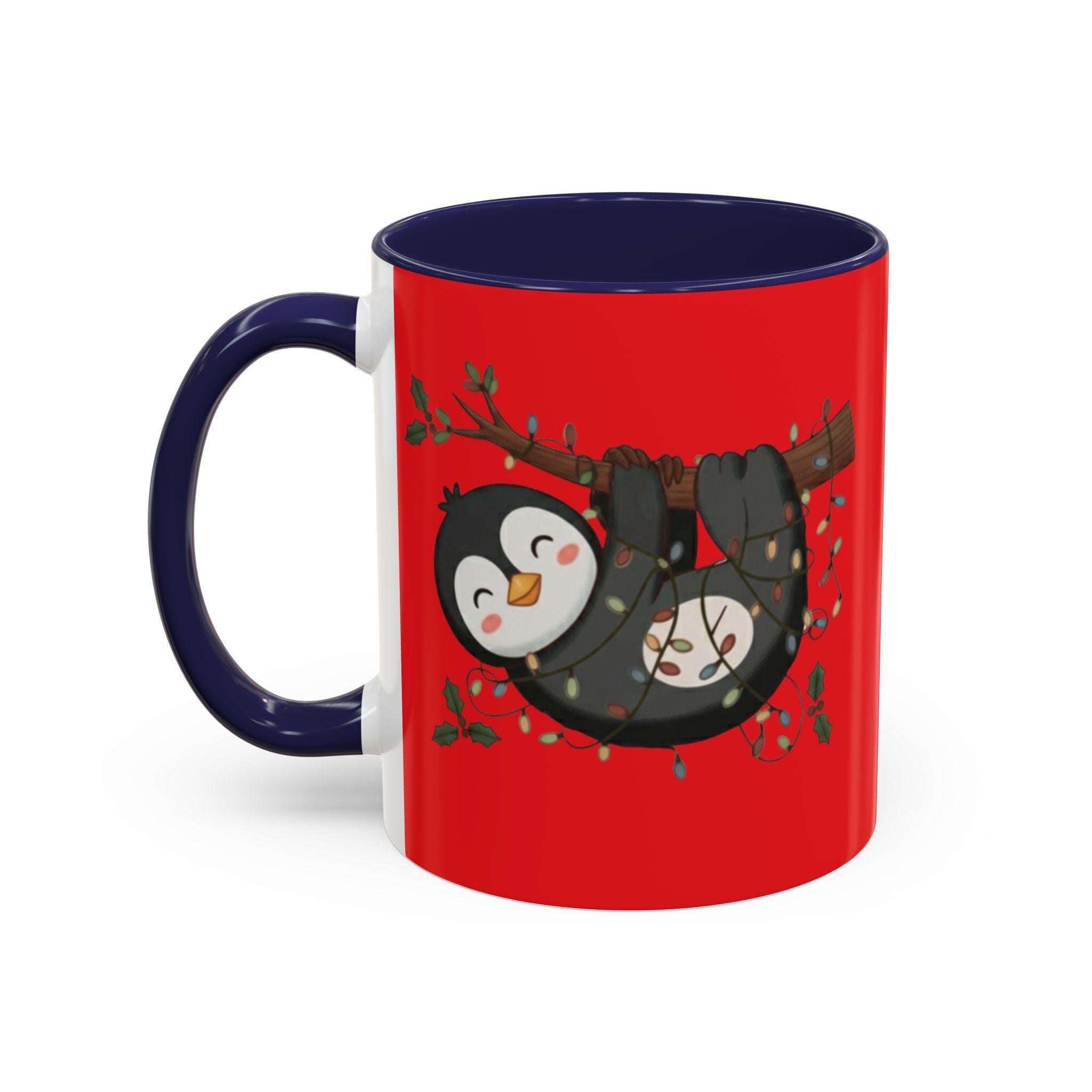 Penguin Sloth Mug, Cute Animal Gift, Holiday Lights, Unique Mug, Coffee Lover Gift, Festive Drinkware, Novelty Mug, Christmas Decoration