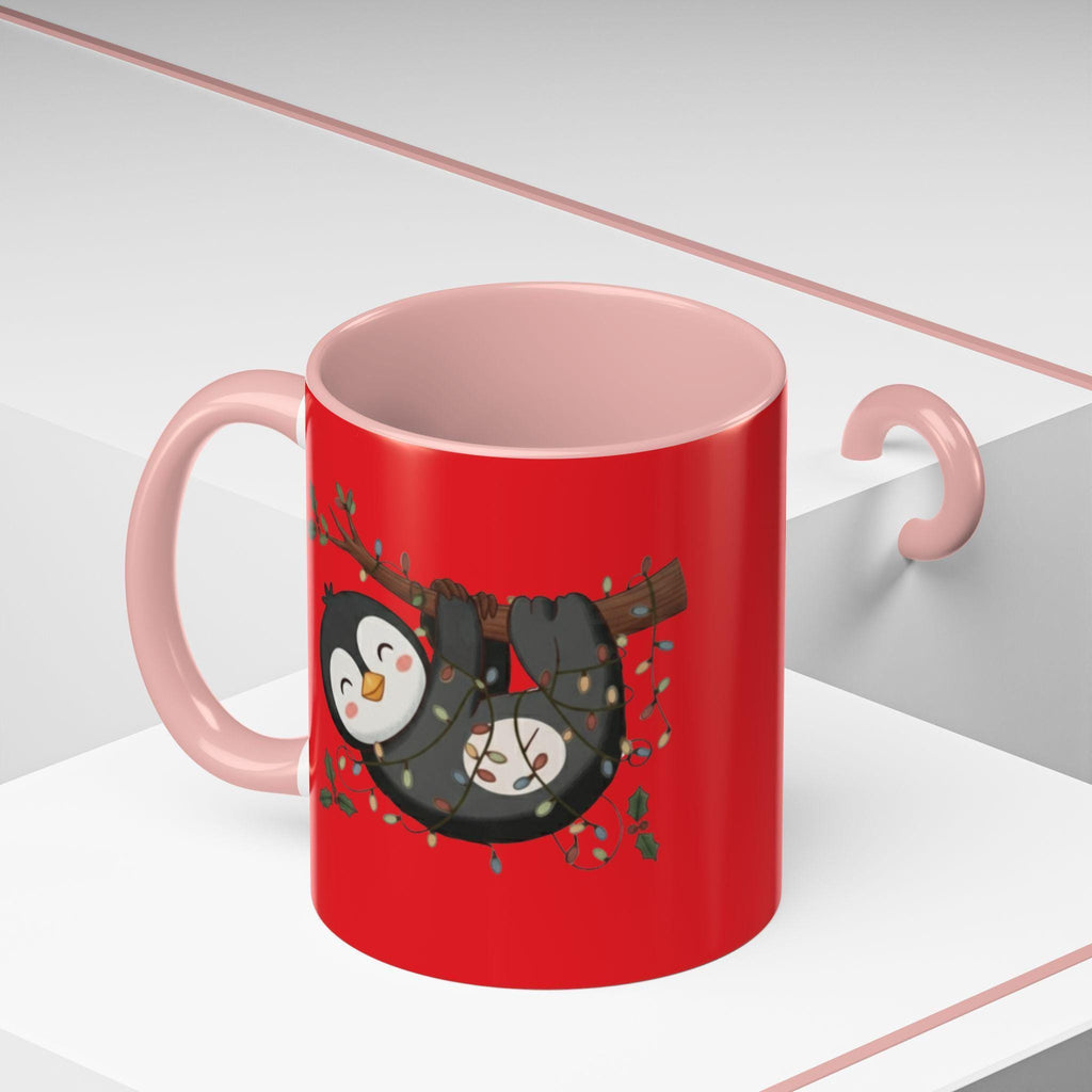 Penguin Sloth Mug, Cute Animal Gift, Holiday Lights, Unique Mug, Coffee Lover Gift, Festive Drinkware, Novelty Mug, Christmas Decoration