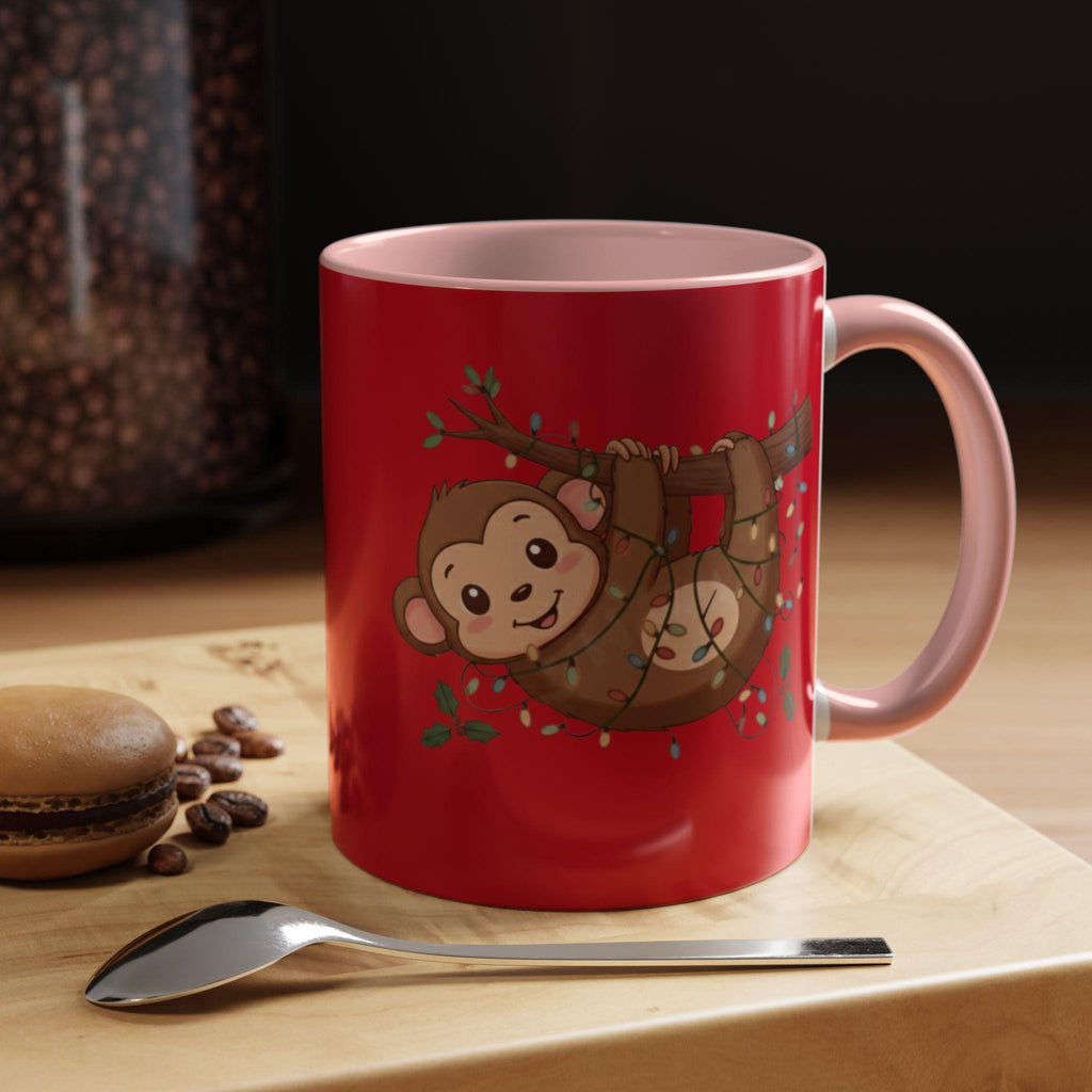 Cute Monkey Mug, Hanging Sloth, Christmas Lights, Funny Animal Coffee Mug, Gift Idea
