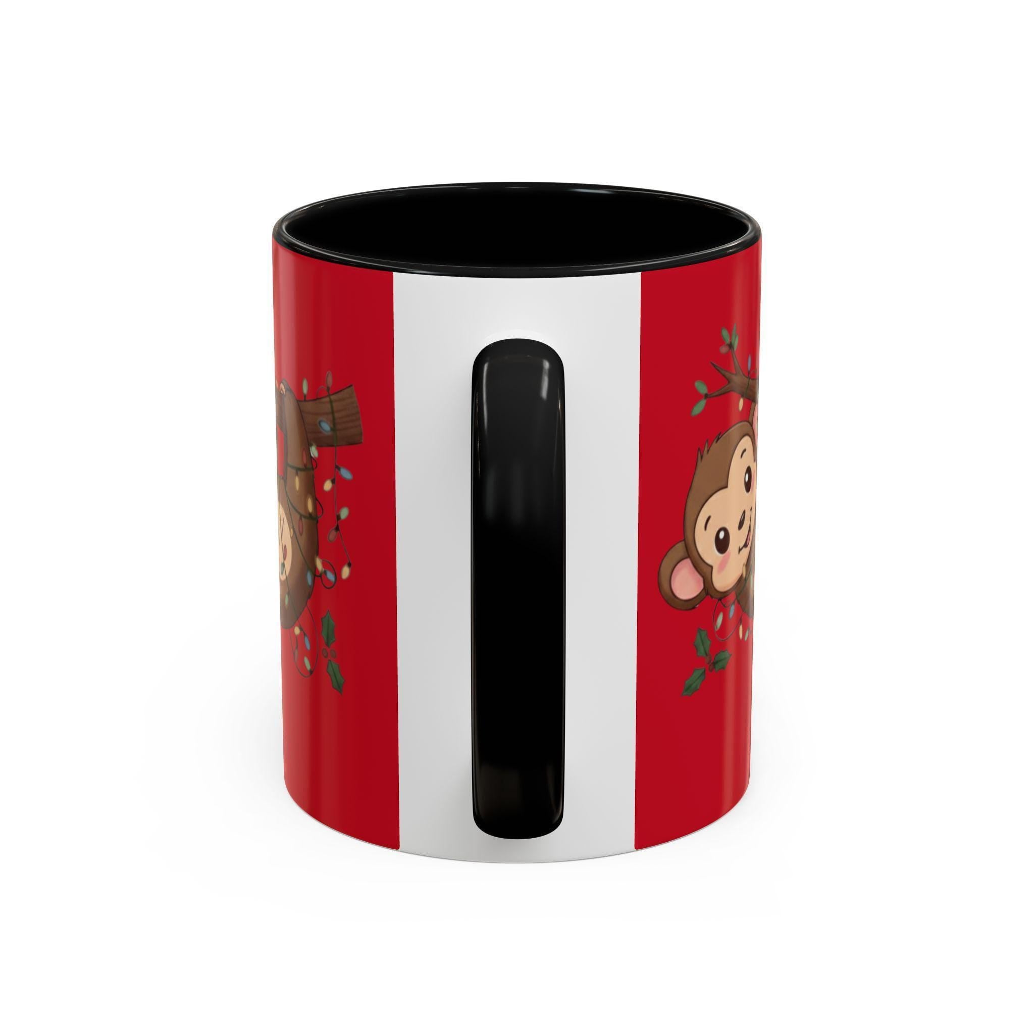 Cute Monkey Mug, Hanging Sloth, Christmas Lights, Funny Animal Coffee Mug, Gift Idea