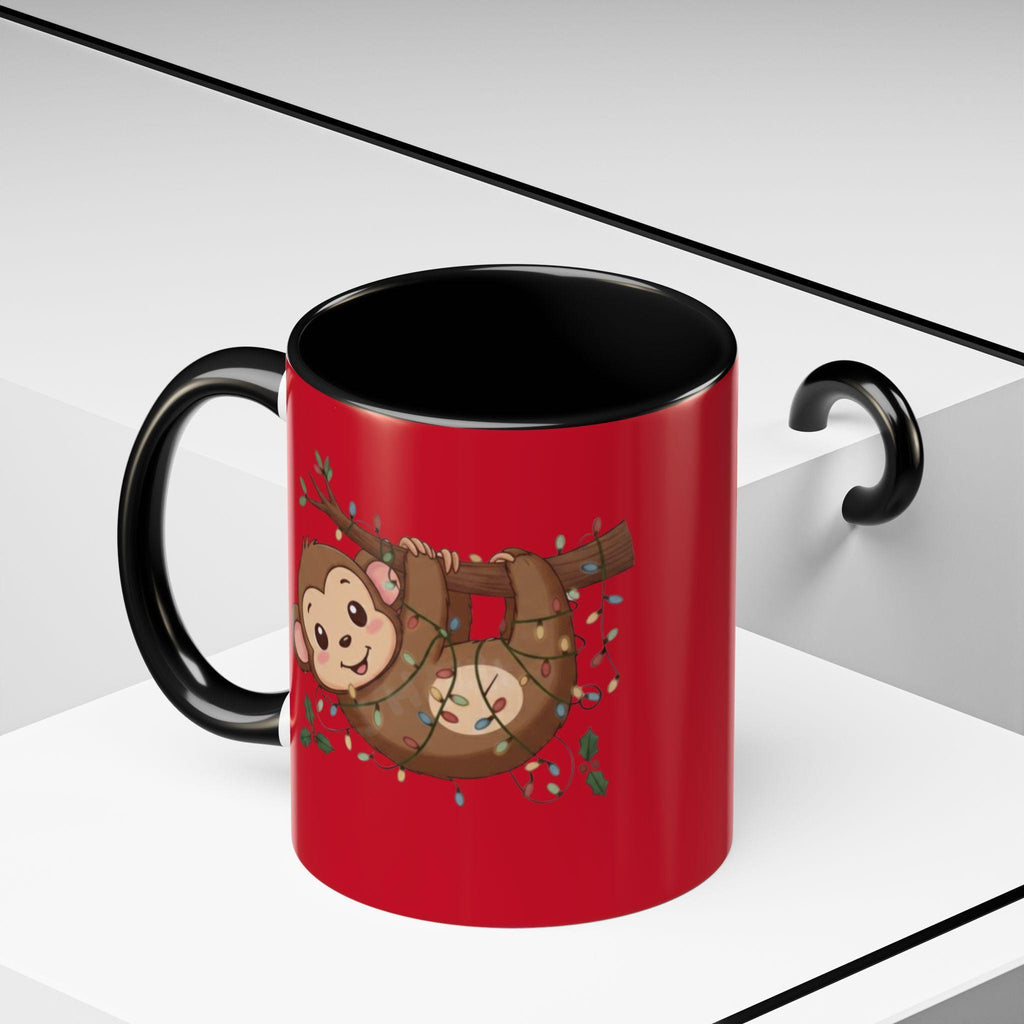 Cute Monkey Mug, Hanging Sloth, Christmas Lights, Funny Animal Coffee Mug, Gift Idea