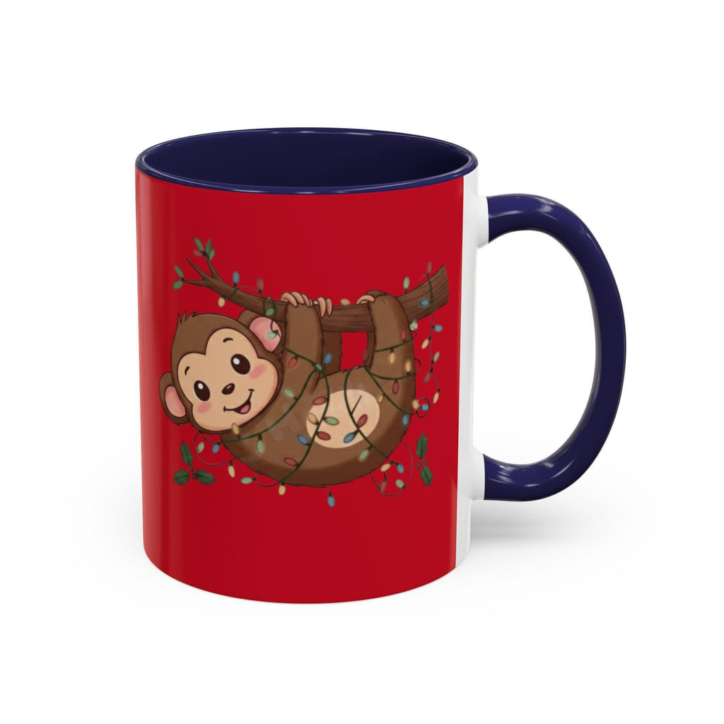 Cute Monkey Mug, Hanging Sloth, Christmas Lights, Funny Animal Coffee Mug, Gift Idea