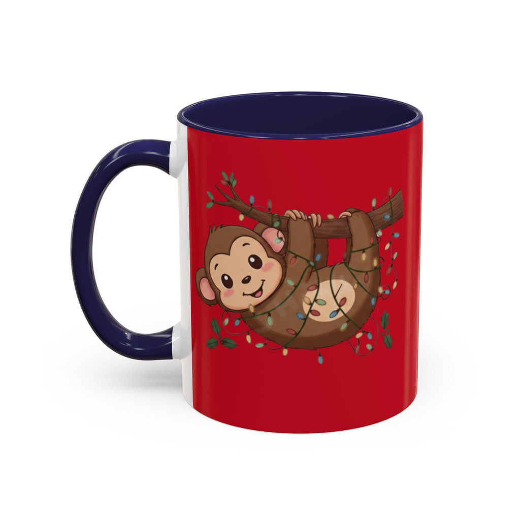 Cute Monkey Mug, Hanging Sloth, Christmas Lights, Funny Animal Coffee Mug, Gift Idea