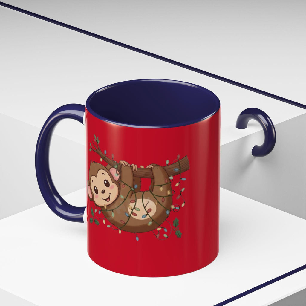 Cute Monkey Mug, Hanging Sloth, Christmas Lights, Funny Animal Coffee Mug, Gift Idea