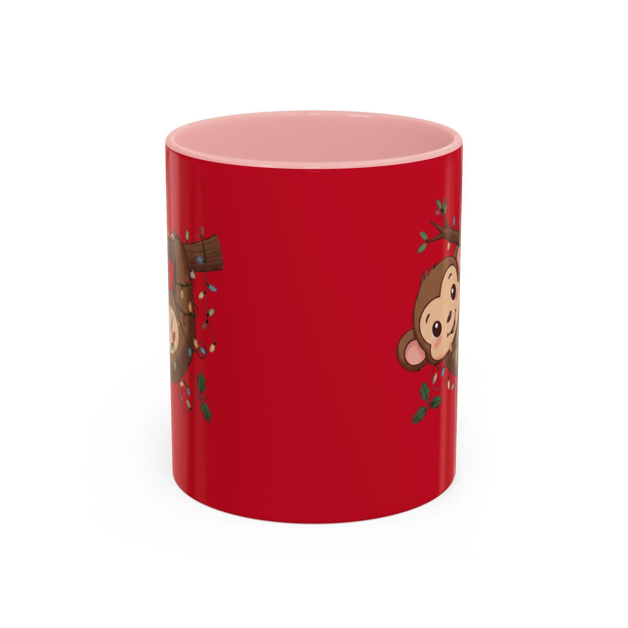 Cute Monkey Mug, Hanging Sloth, Christmas Lights, Funny Animal Coffee Mug, Gift Idea