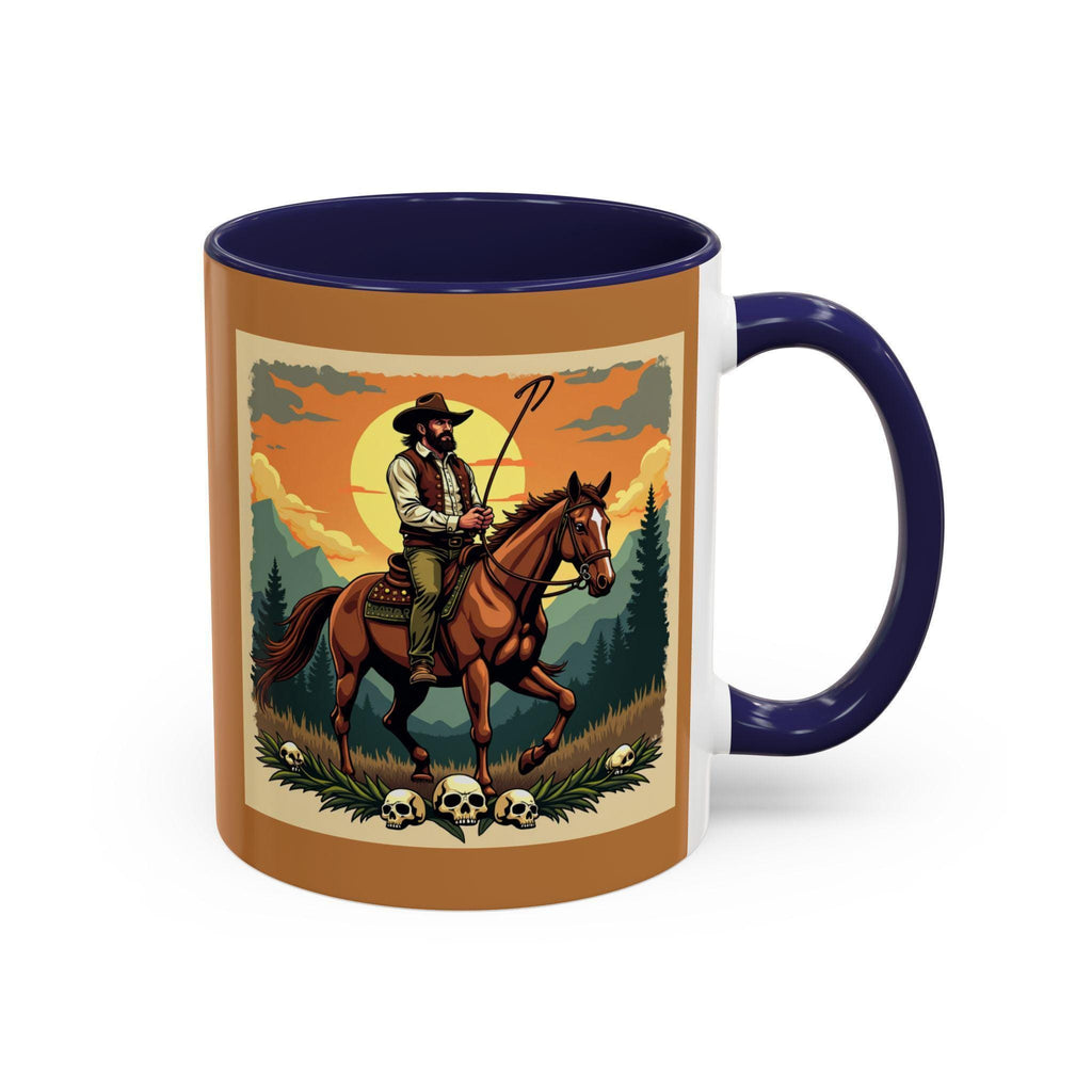 Cowboy Rider Mug, Western Art Mug, Horse Lover Gift, Skull Accent Mug, Unique Coffee Cup, Wild West Design Mug, Rider Coffee Mug, Western