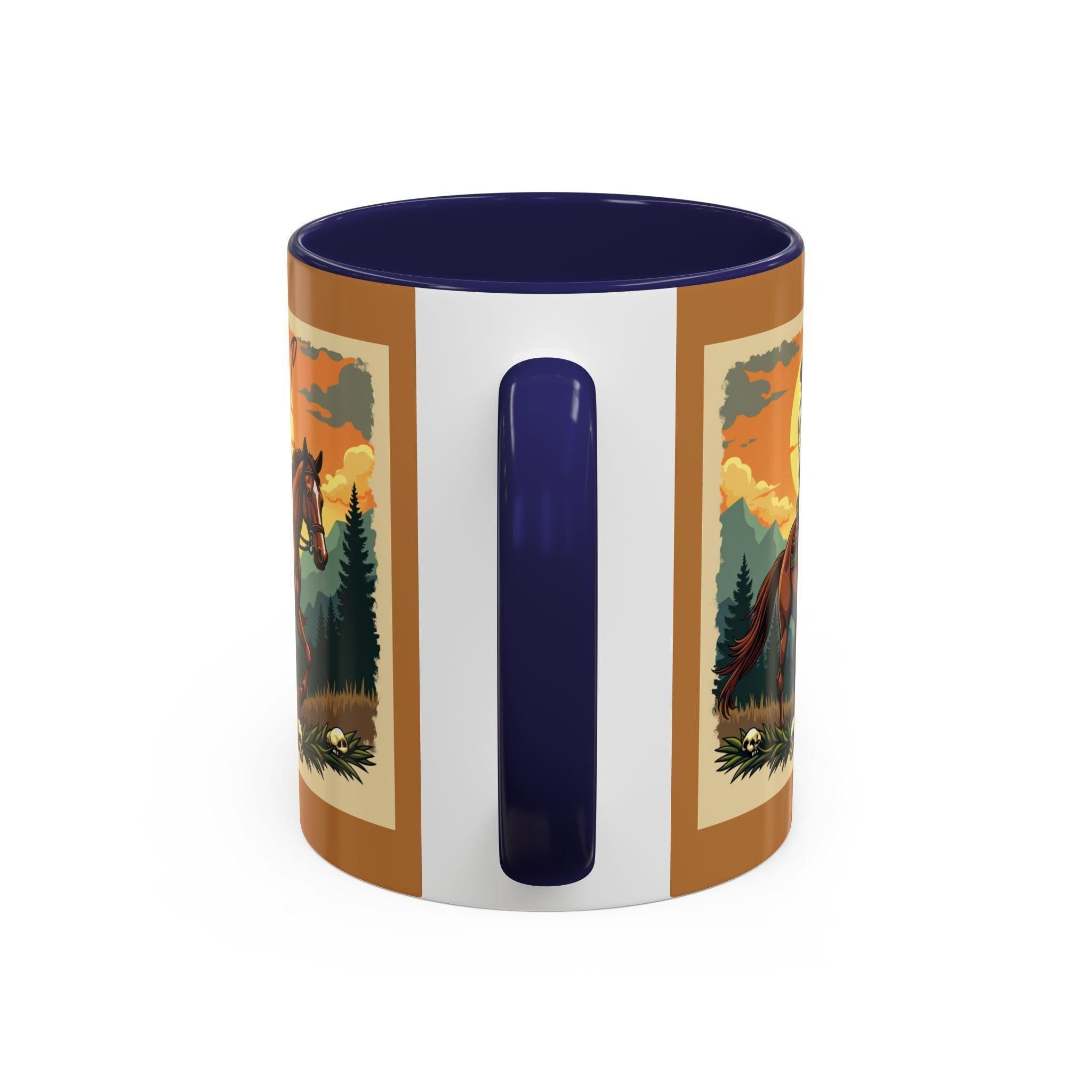 Cowboy Rider Mug, Western Art Mug, Horse Lover Gift, Skull Accent Mug, Unique Coffee Cup, Wild West Design Mug, Rider Coffee Mug, Western