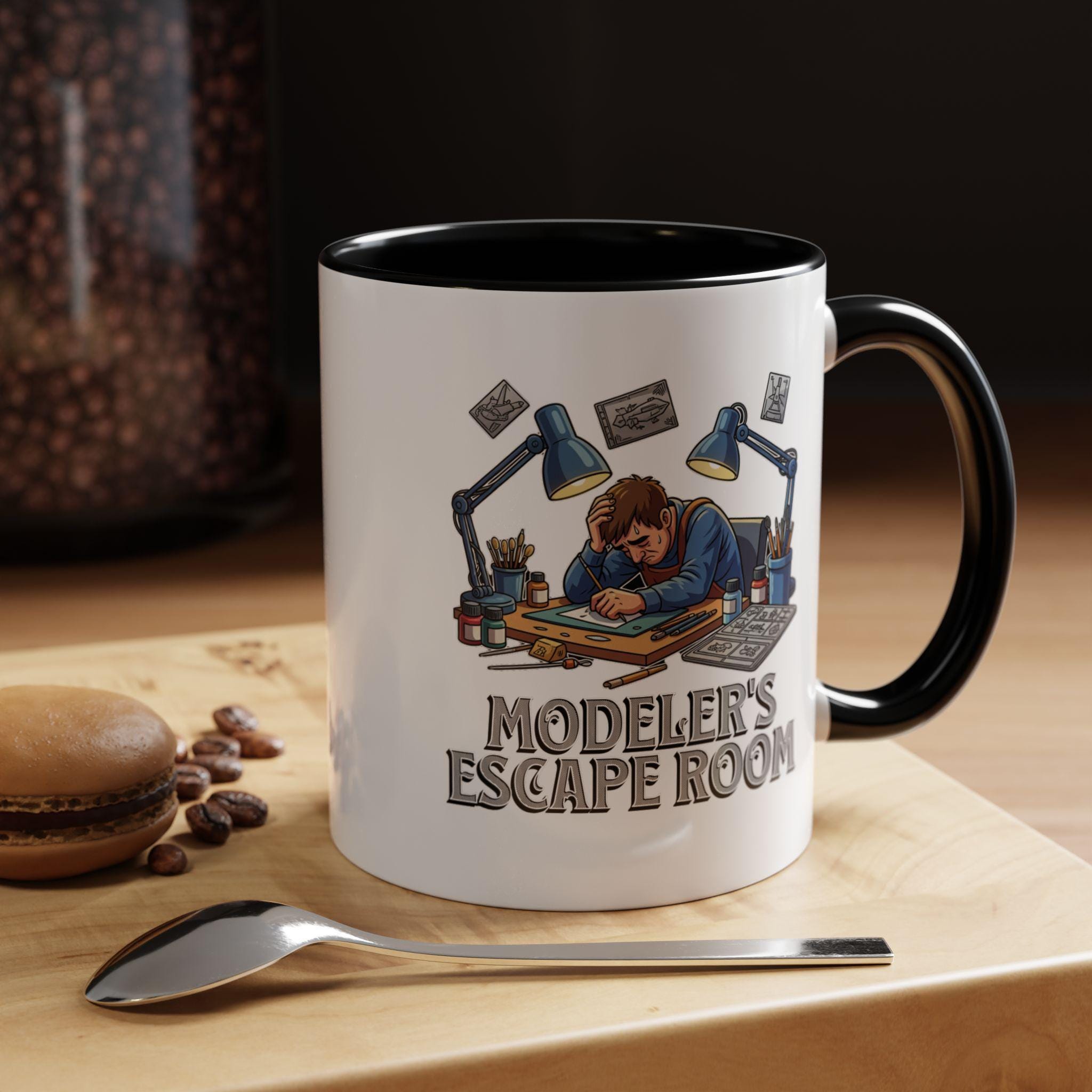 Modeler's Escape Room Mug, Hobbyist Gift, Scale Model Building, Unique Mug Design, Gift for Model Builders, Collector Mug, Unique Mug