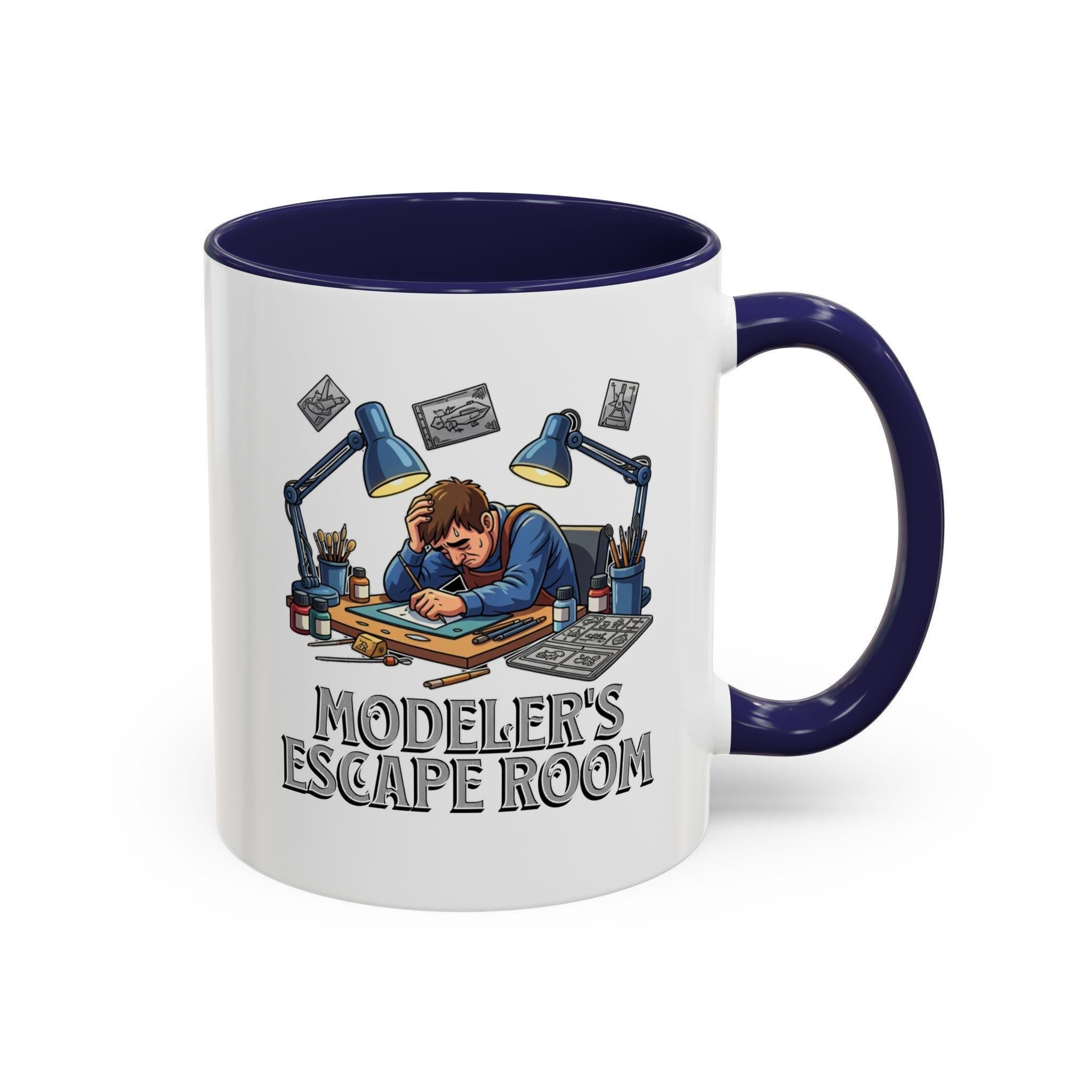 Modeler's Escape Room Mug, Hobbyist Gift, Scale Model Building, Unique Mug Design, Gift for Model Builders, Collector Mug, Unique Mug