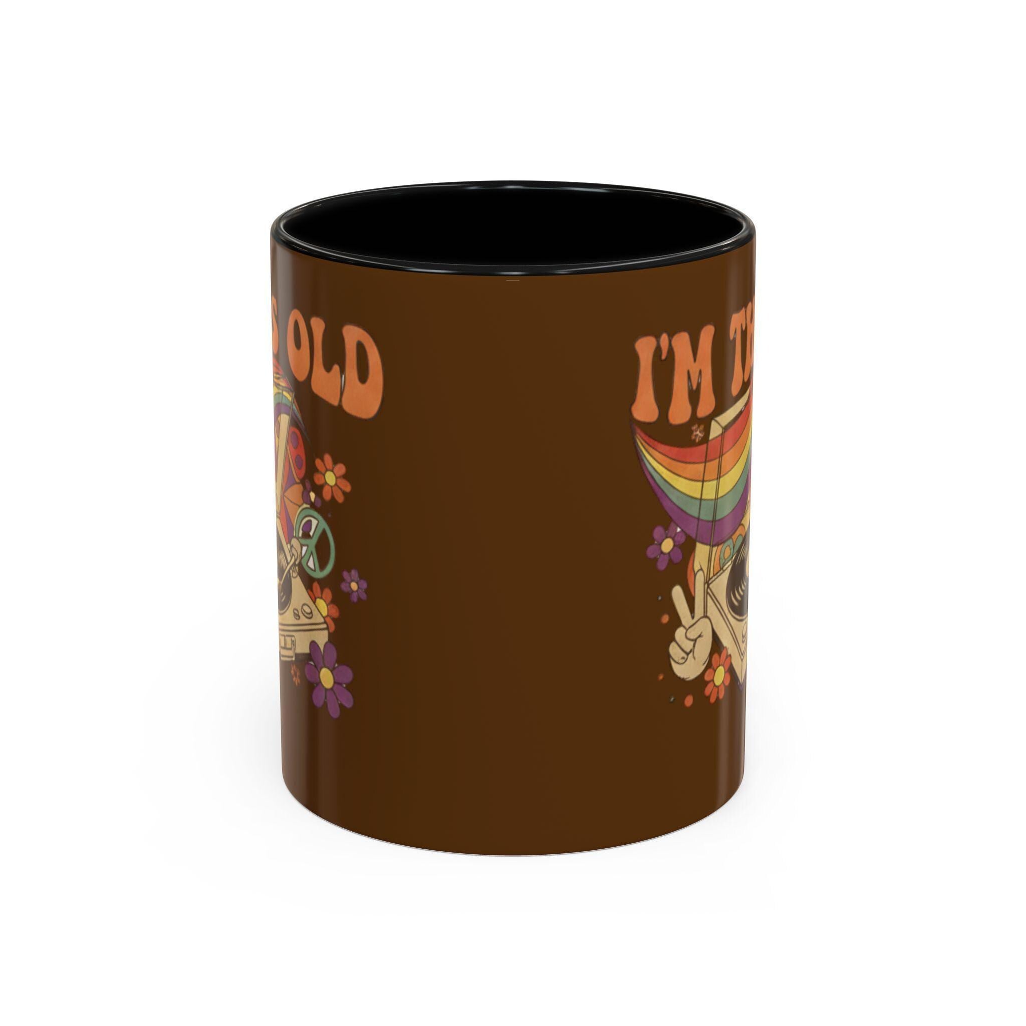 I'm This Old Mug, Retro Record Player, Groovy Coffee Mug, Vintage Gift, Hippie Mug, 70s Theme Mug, Peace Sign, Colorful Rainbow Mug