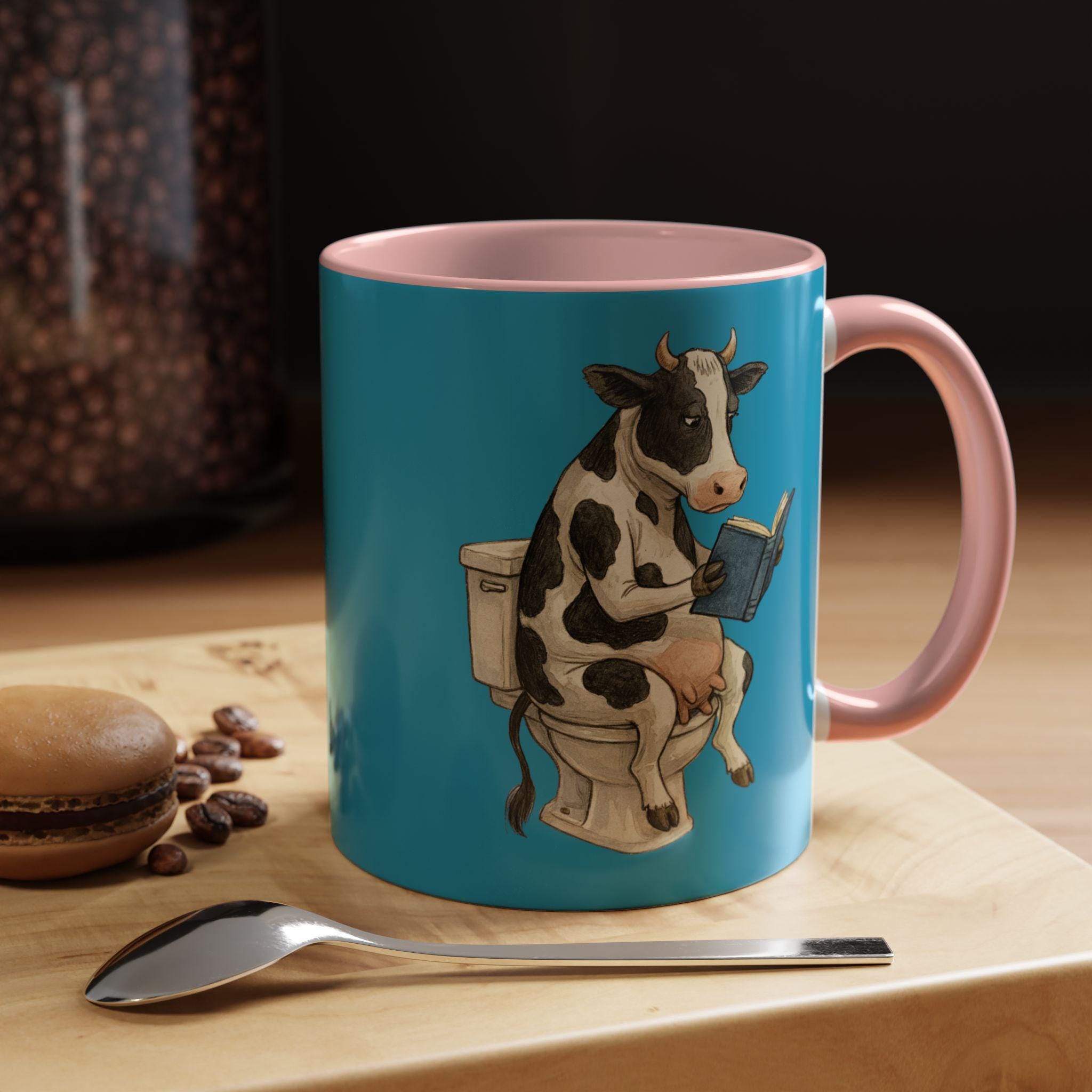 Funny Cow Mug, Reading Toilet Mug, Novelty Farm Animal Mug, Unique Gift Mug, Bathroom Humor, Cow Lover Gift, Quirky Drinkware, Cute Coffee