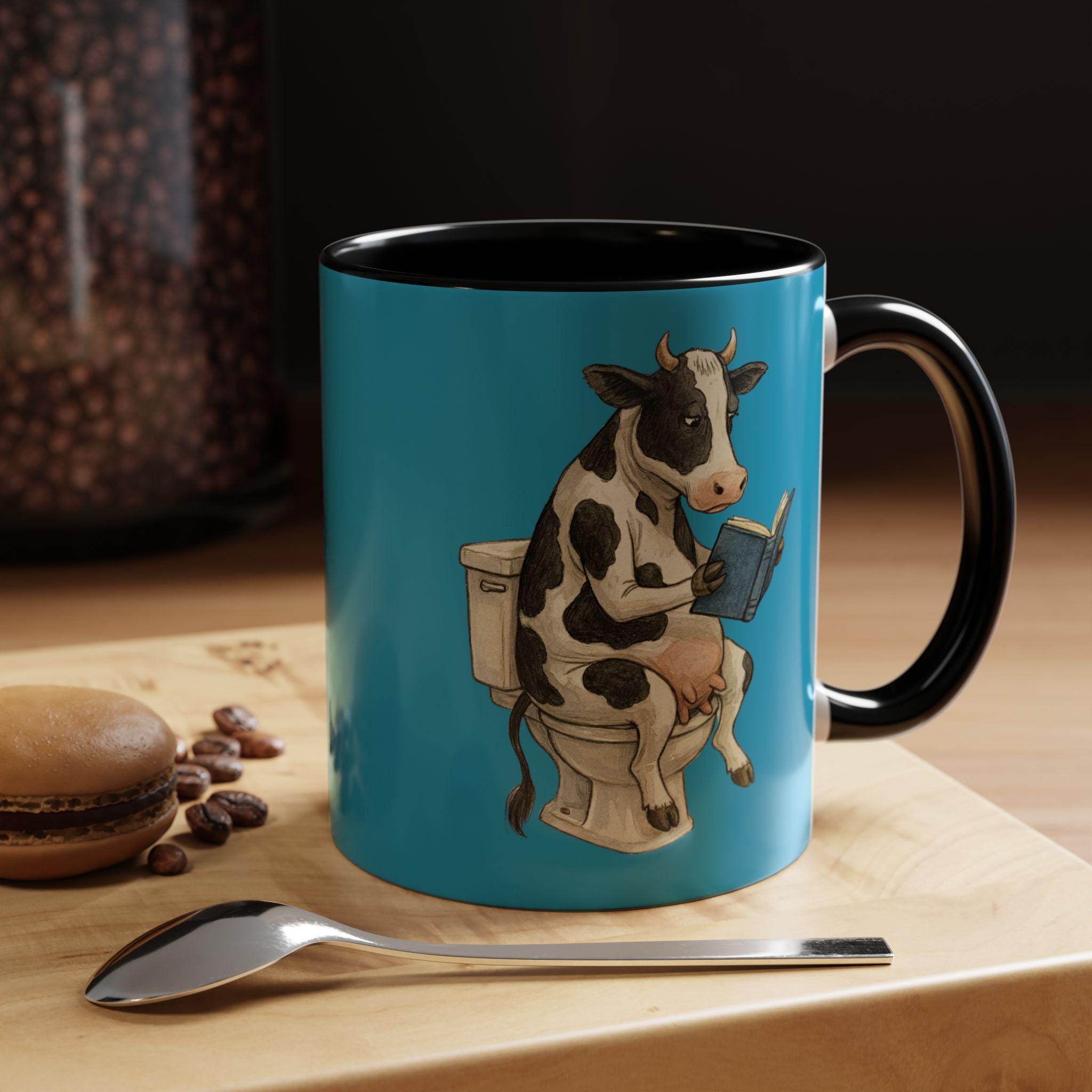 Funny Cow Mug, Reading Toilet Mug, Novelty Farm Animal Mug, Unique Gift Mug, Bathroom Humor, Cow Lover Gift, Quirky Drinkware, Cute Coffee