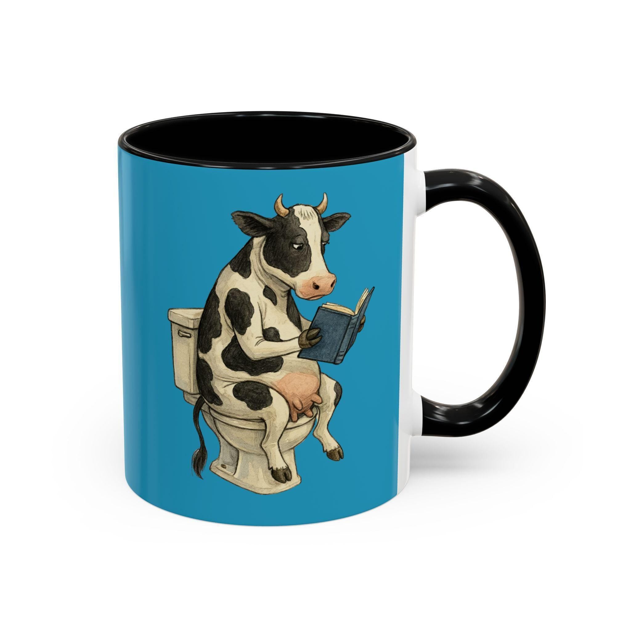 Funny Cow Mug, Reading Toilet Mug, Novelty Farm Animal Mug, Unique Gift Mug, Bathroom Humor, Cow Lover Gift, Quirky Drinkware, Cute Coffee