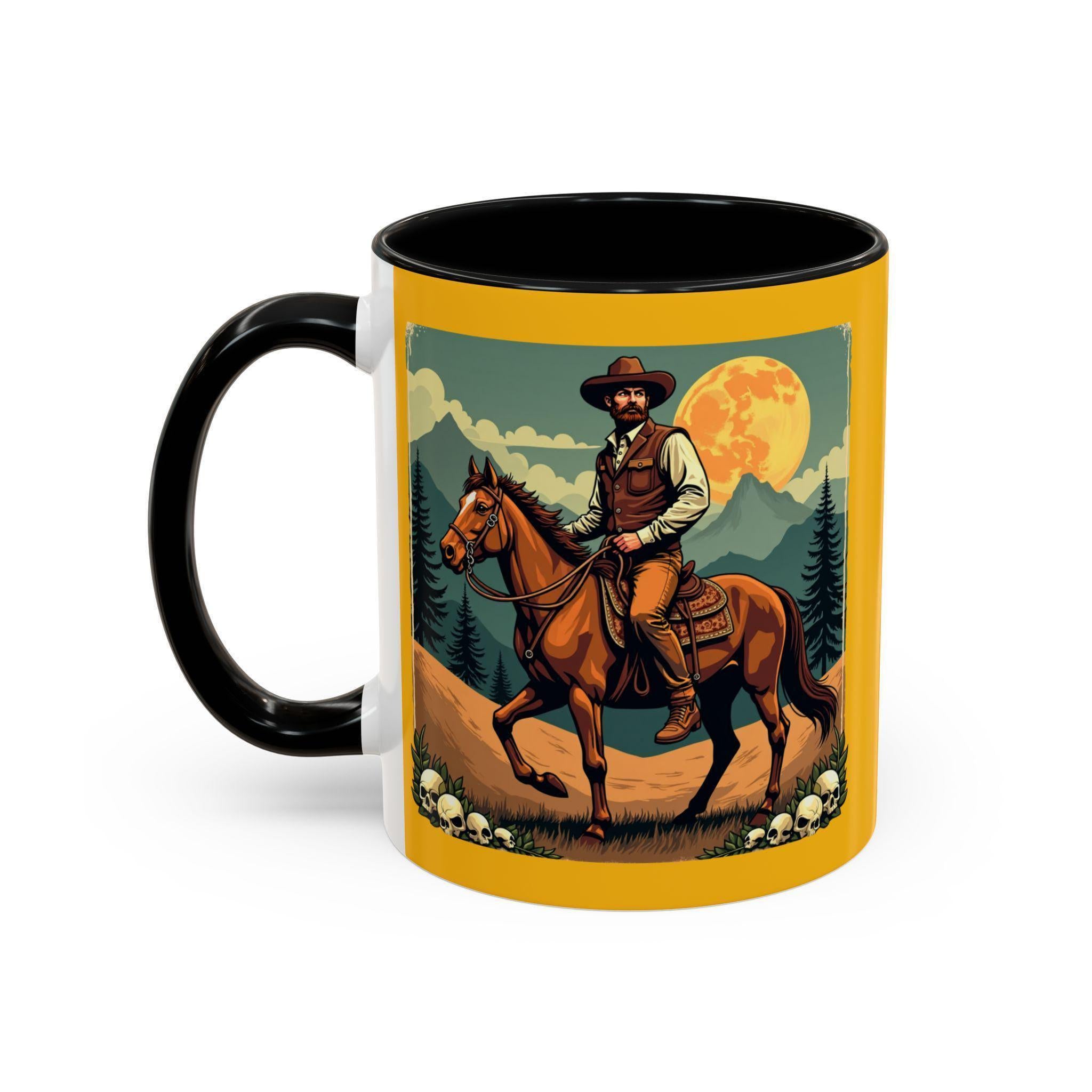 Cowboy Horse Mug, Western Art Coffee Mug, Novelty Drinkware, Gift for Him, Illustrated Wild West Mug, Rancher Mug, Horse Lover Mug, Art Mug