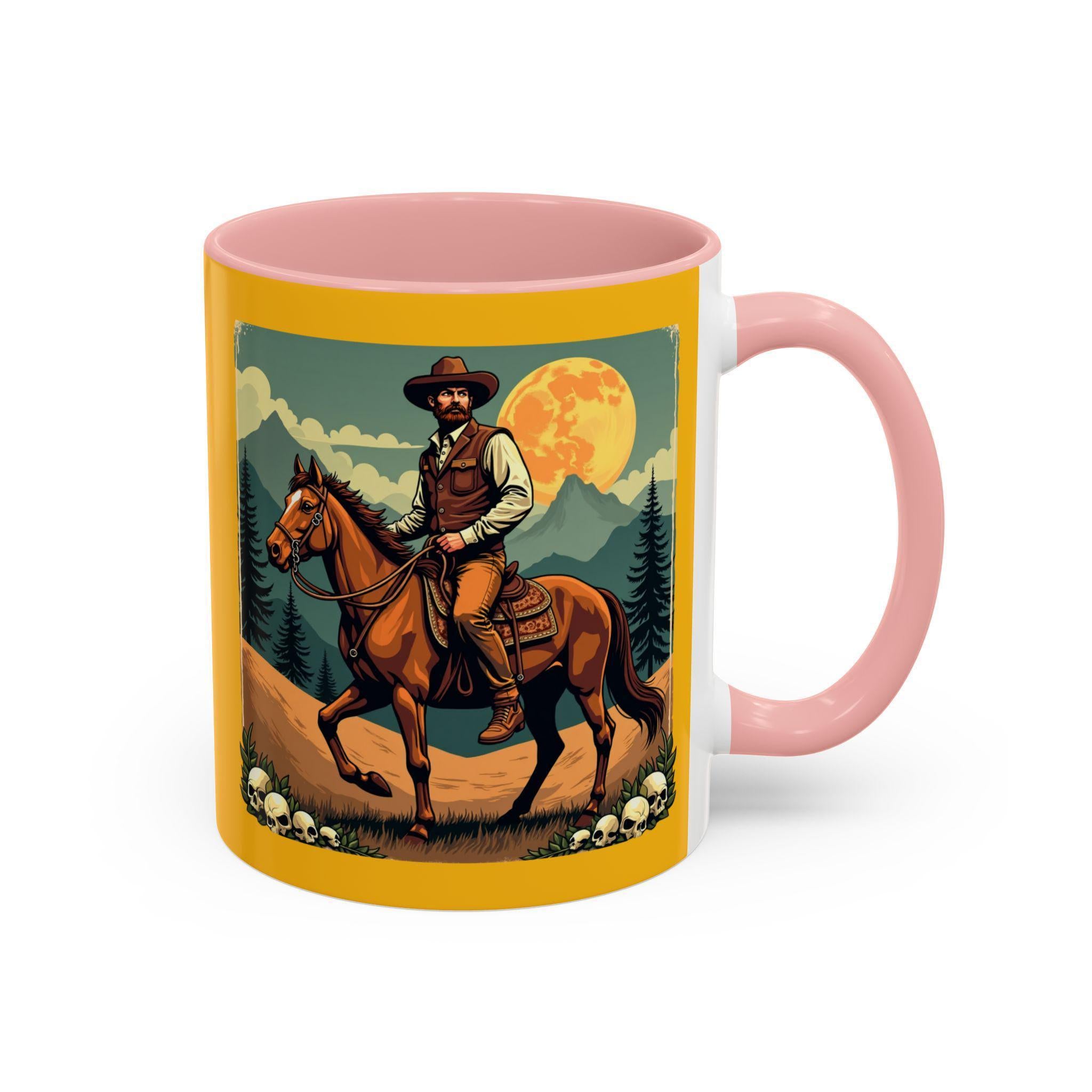 Cowboy Horse Mug, Western Art Coffee Mug, Novelty Drinkware, Gift for Him, Illustrated Wild West Mug, Rancher Mug, Horse Lover Mug, Art Mug