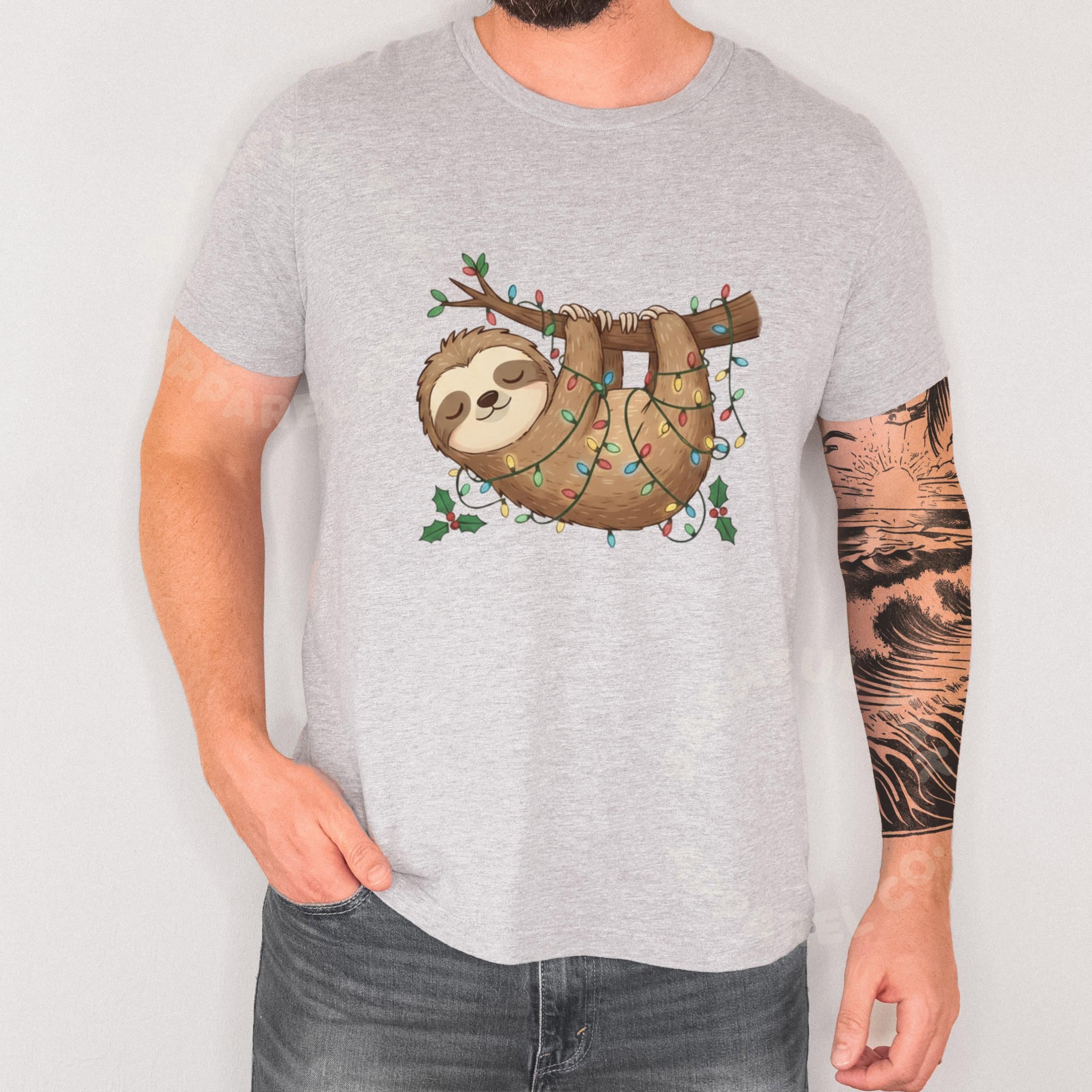 Christmas Sloth, Holiday Christmas Pajama Top Shirt, Cute Sloth Gift, Christmas Tree Ornament, Cozy Casual Wear, Holiday Gift Idea