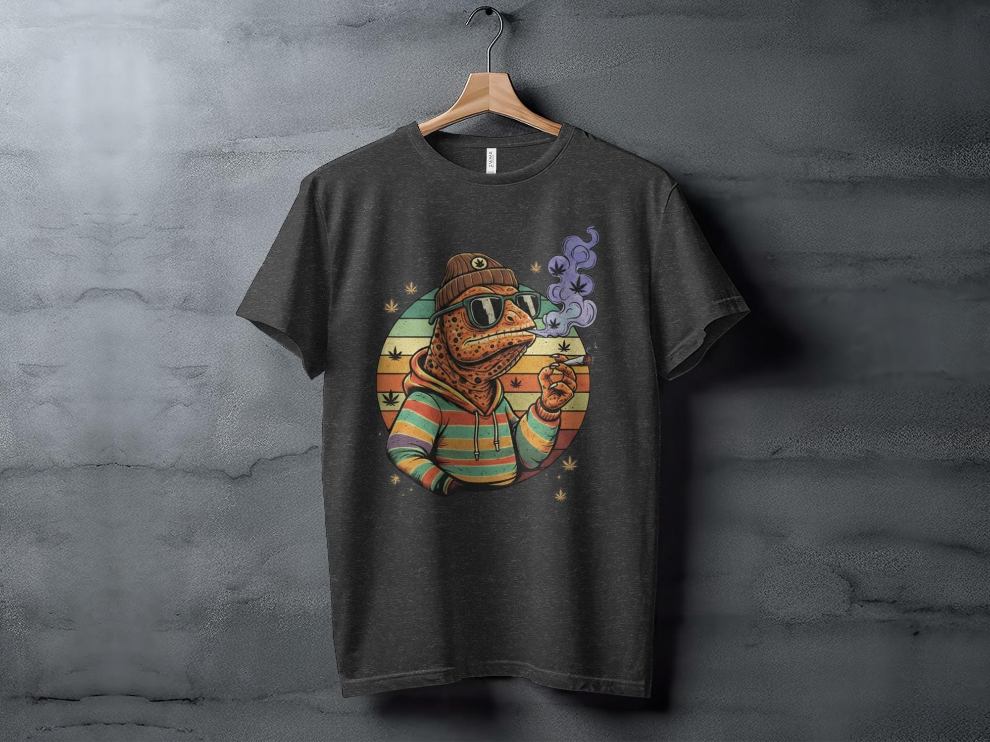 Cool Frog Smoking Weed T-shirt, Retro Style Weed Lover Tee, Vintage Sunset Weed Shirt, Funny Marijuana Frog Graphic Tee