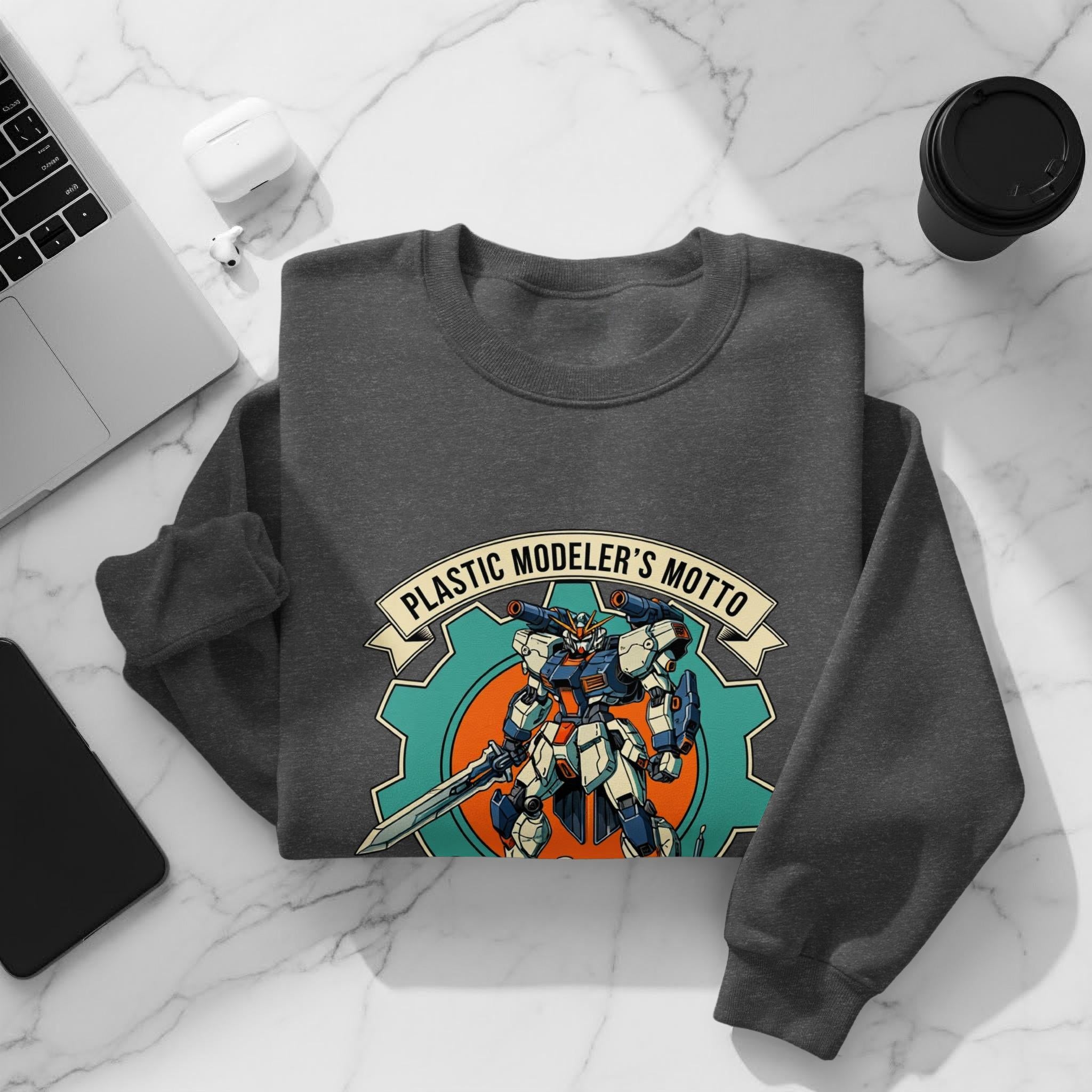 Plastic Modeler's Motto Sweatshirt, Cool Robot Graphic Crewneck, Gift for Model Builders, Fun Geek Apparel for Hobbyists