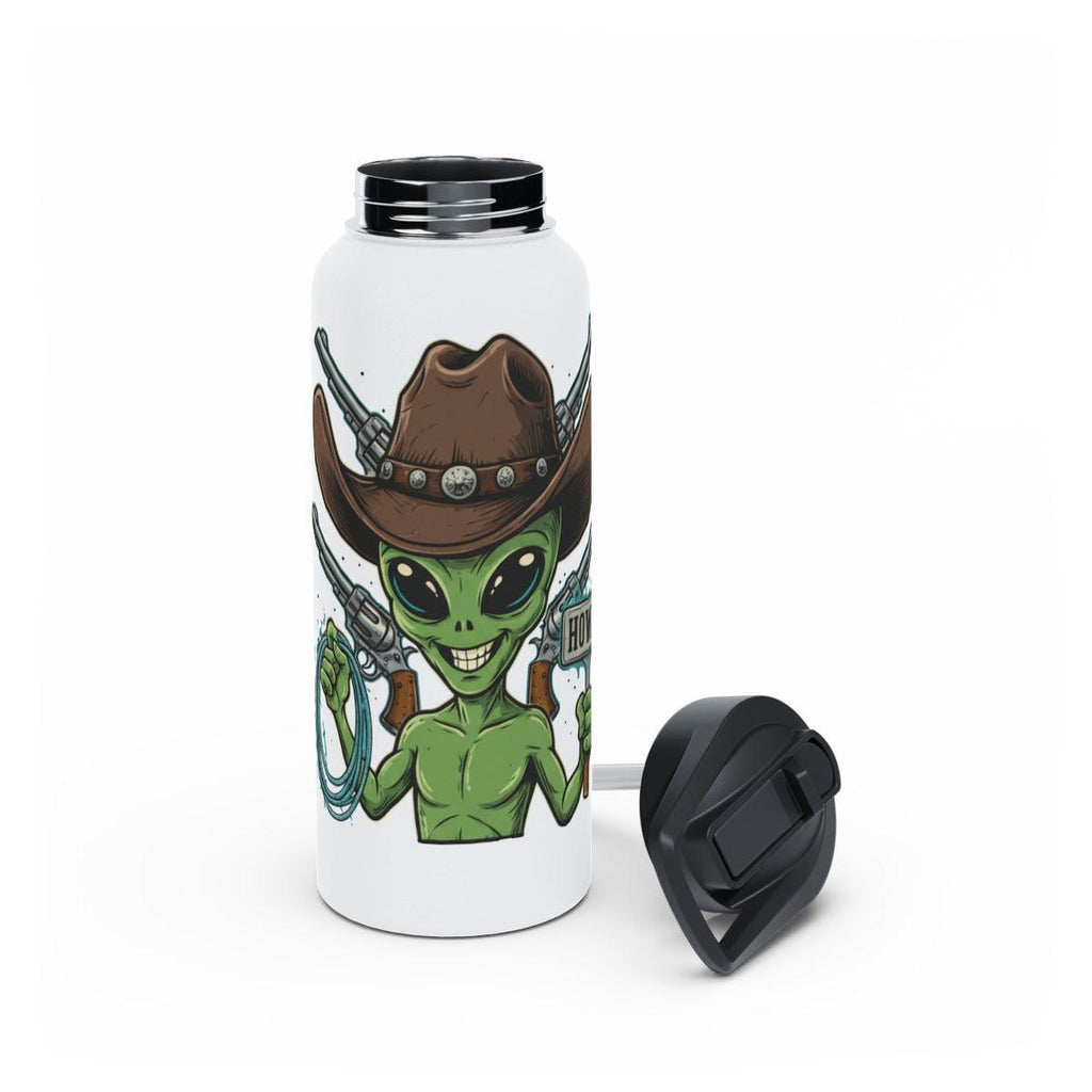 Alien Cowboy Water Bottle, Funny Alien with Hat, Stainless Steel Insulated Bottle, Eco Friendly Water Bottle, Unique Gift Idea