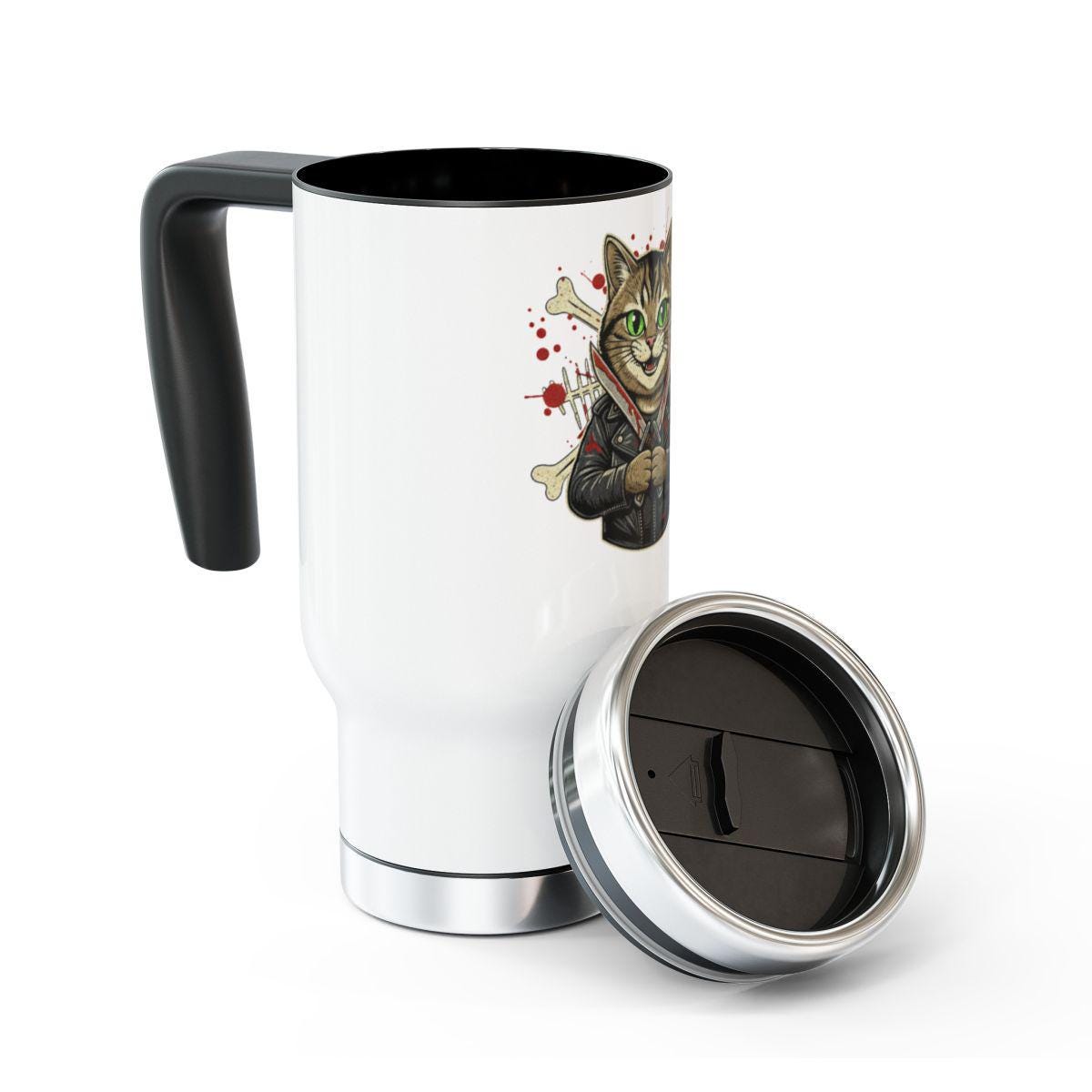 Funny Cat Travel Mug, Cat Lover Coffee Cup, Cute Animal Design Mug, Cat Themed Gift, Unique Cat Art, Cat Enthusiast Tumbler