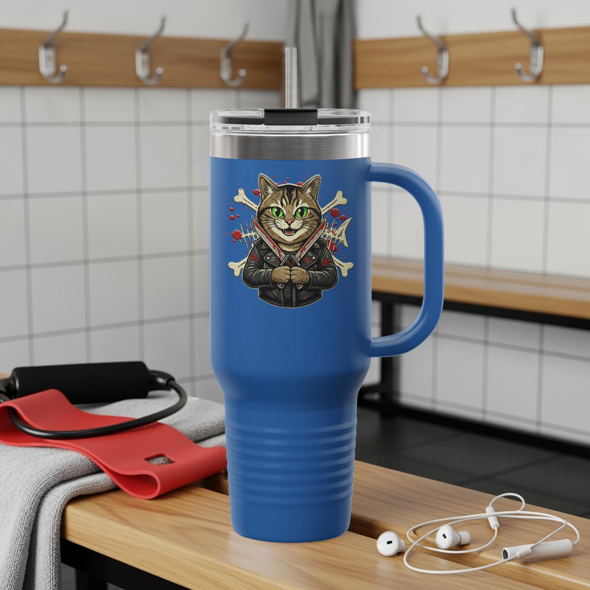 Cute Cat Design Large Travel Mug, Cat Lover Gift, Unique Cat Artwork Tumbler, Gift for Pet Owners, Funny Animal Coffee Cup
