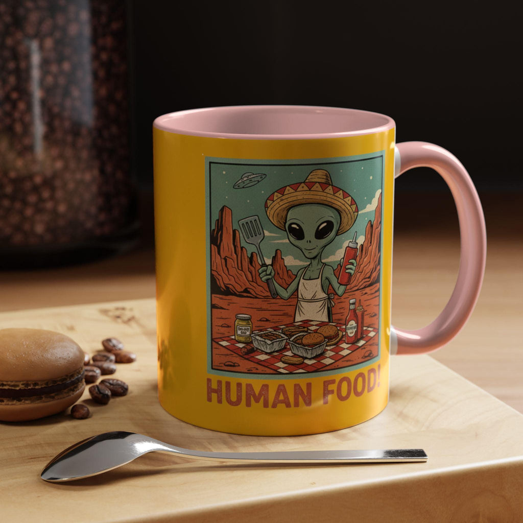 Alien Chef Mug, Funny Alien Mug, Human Food Mug, Space Mug, Novelty Gift Mug, BBQ Mug, Alien BBQ Gift, Cartoon Mug, Unique Mug
