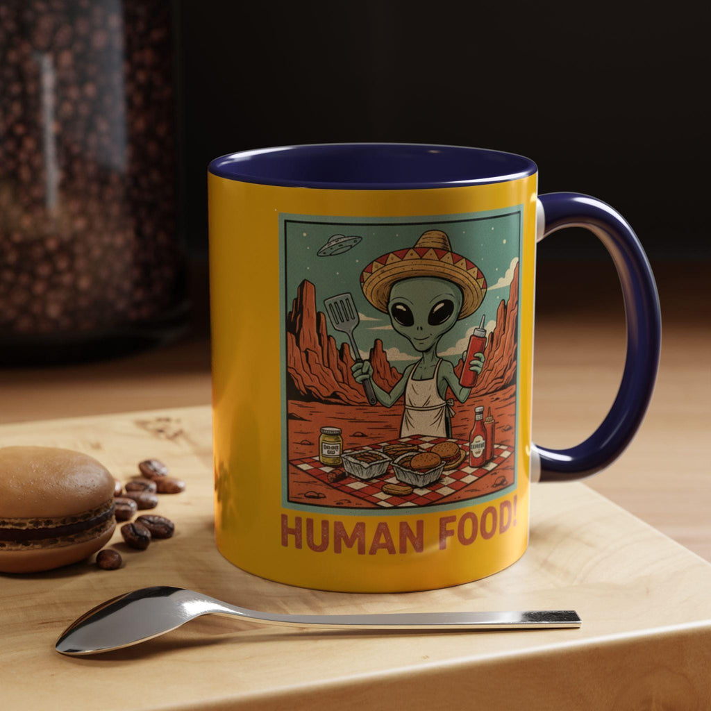 Alien Chef Mug, Funny Alien Mug, Human Food Mug, Space Mug, Novelty Gift Mug, BBQ Mug, Alien BBQ Gift, Cartoon Mug, Unique Mug