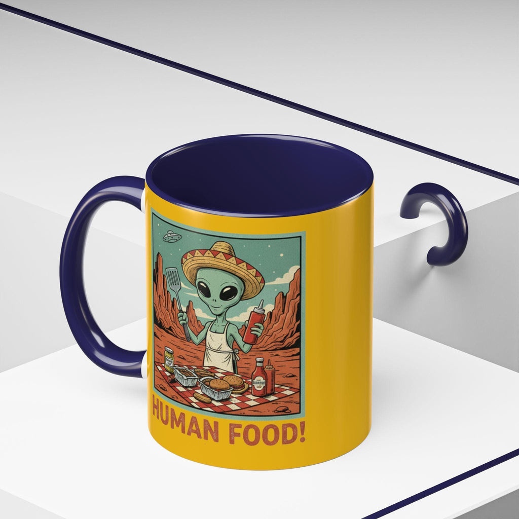 Alien Chef Mug, Funny Alien Mug, Human Food Mug, Space Mug, Novelty Gift Mug, BBQ Mug, Alien BBQ Gift, Cartoon Mug, Unique Mug