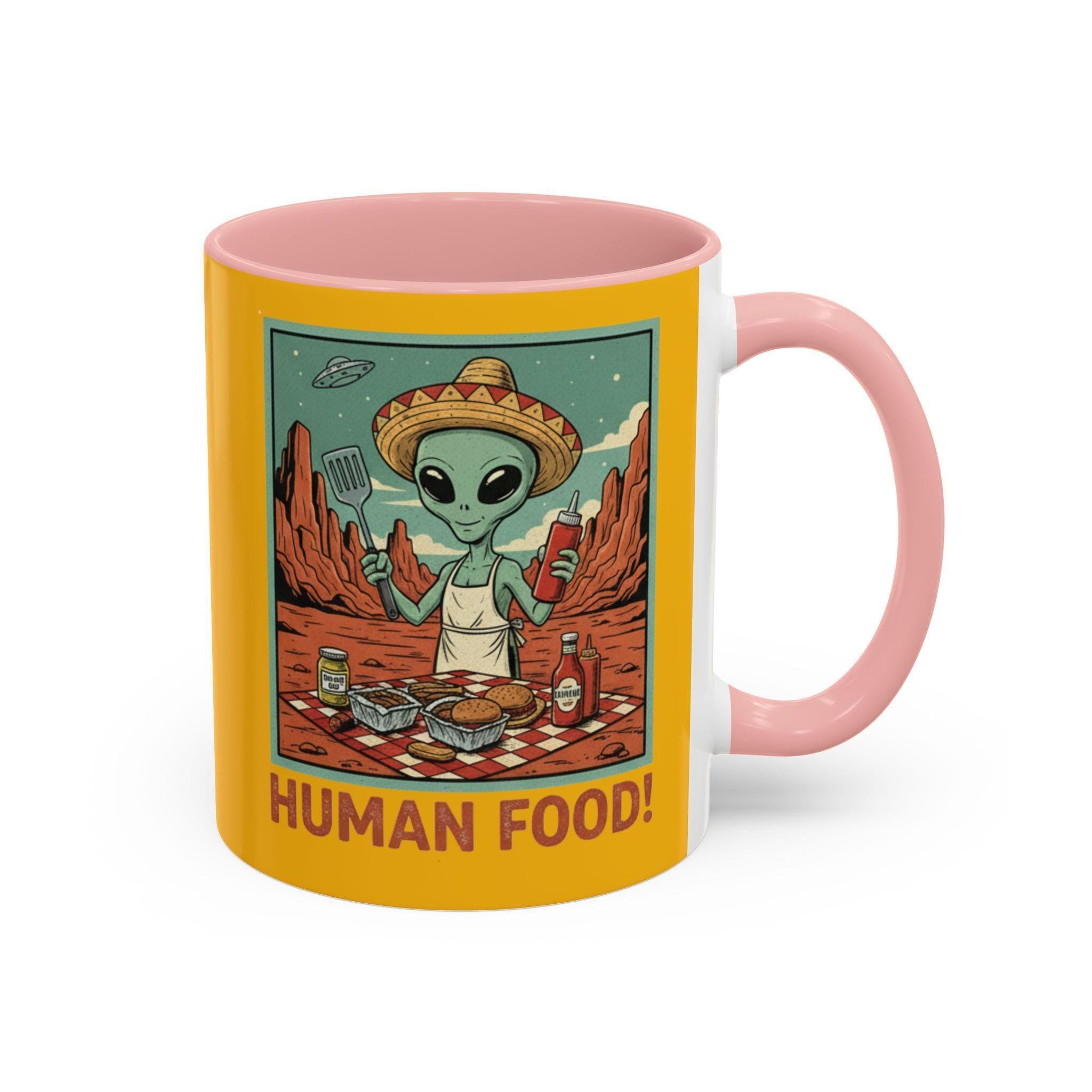 Alien Chef Mug, Funny Alien Mug, Human Food Mug, Space Mug, Novelty Gift Mug, BBQ Mug, Alien BBQ Gift, Cartoon Mug, Unique Mug