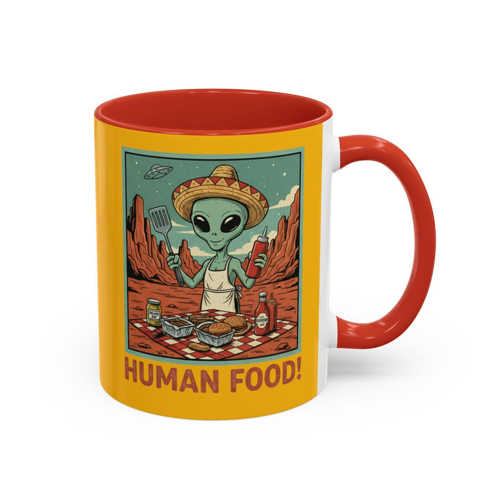 Alien Chef Mug, Funny Alien Mug, Human Food Mug, Space Mug, Novelty Gift Mug, BBQ Mug, Alien BBQ Gift, Cartoon Mug, Unique Mug