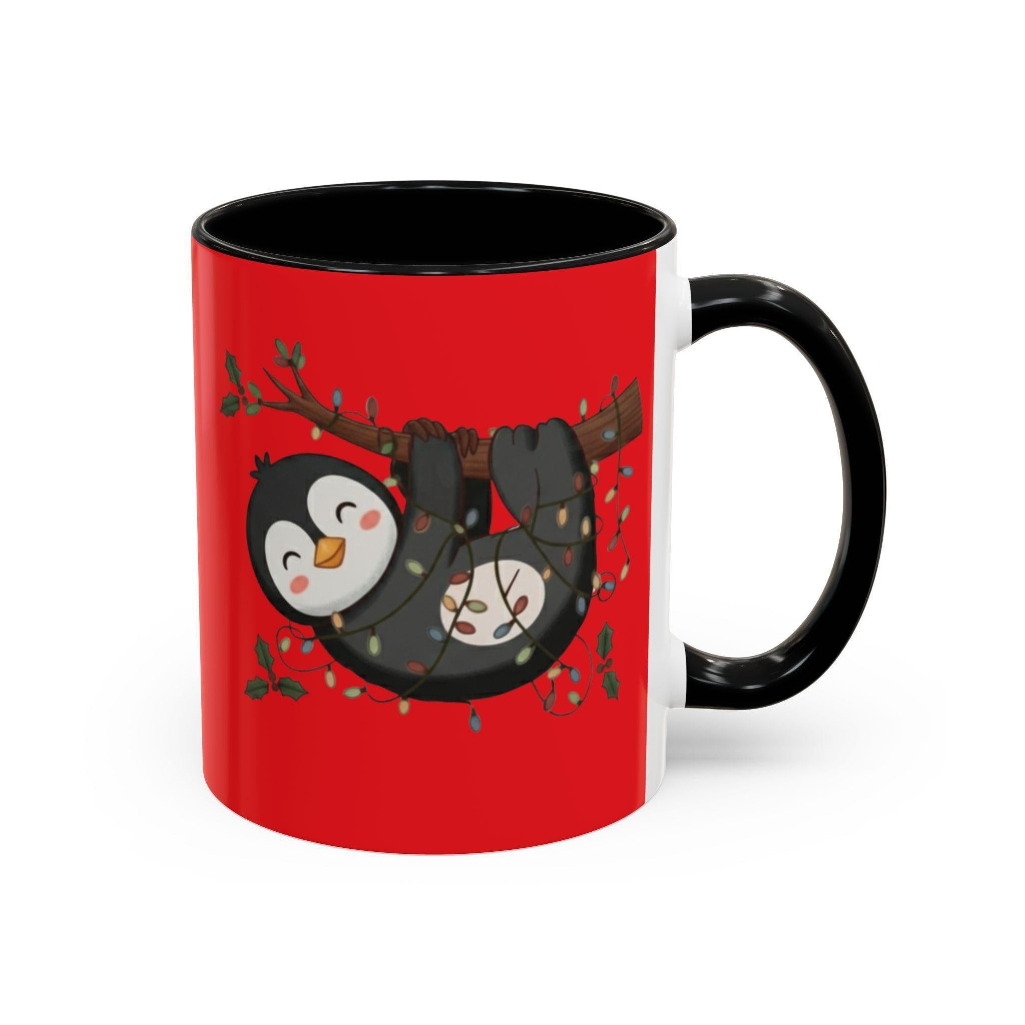 Penguin Sloth Mug, Cute Animal Gift, Holiday Lights, Unique Mug, Coffee Lover Gift, Festive Drinkware, Novelty Mug, Christmas Decoration