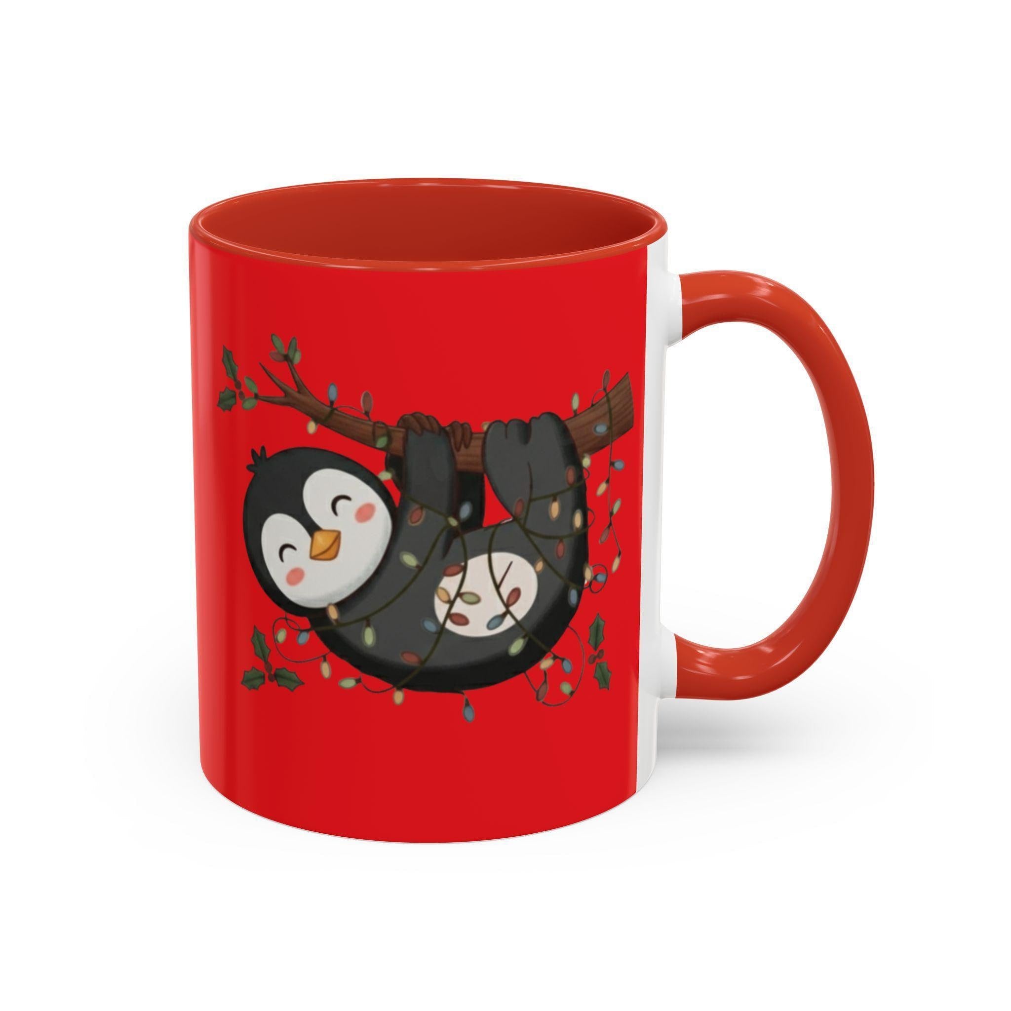 Penguin Sloth Mug, Cute Animal Gift, Holiday Lights, Unique Mug, Coffee Lover Gift, Festive Drinkware, Novelty Mug, Christmas Decoration