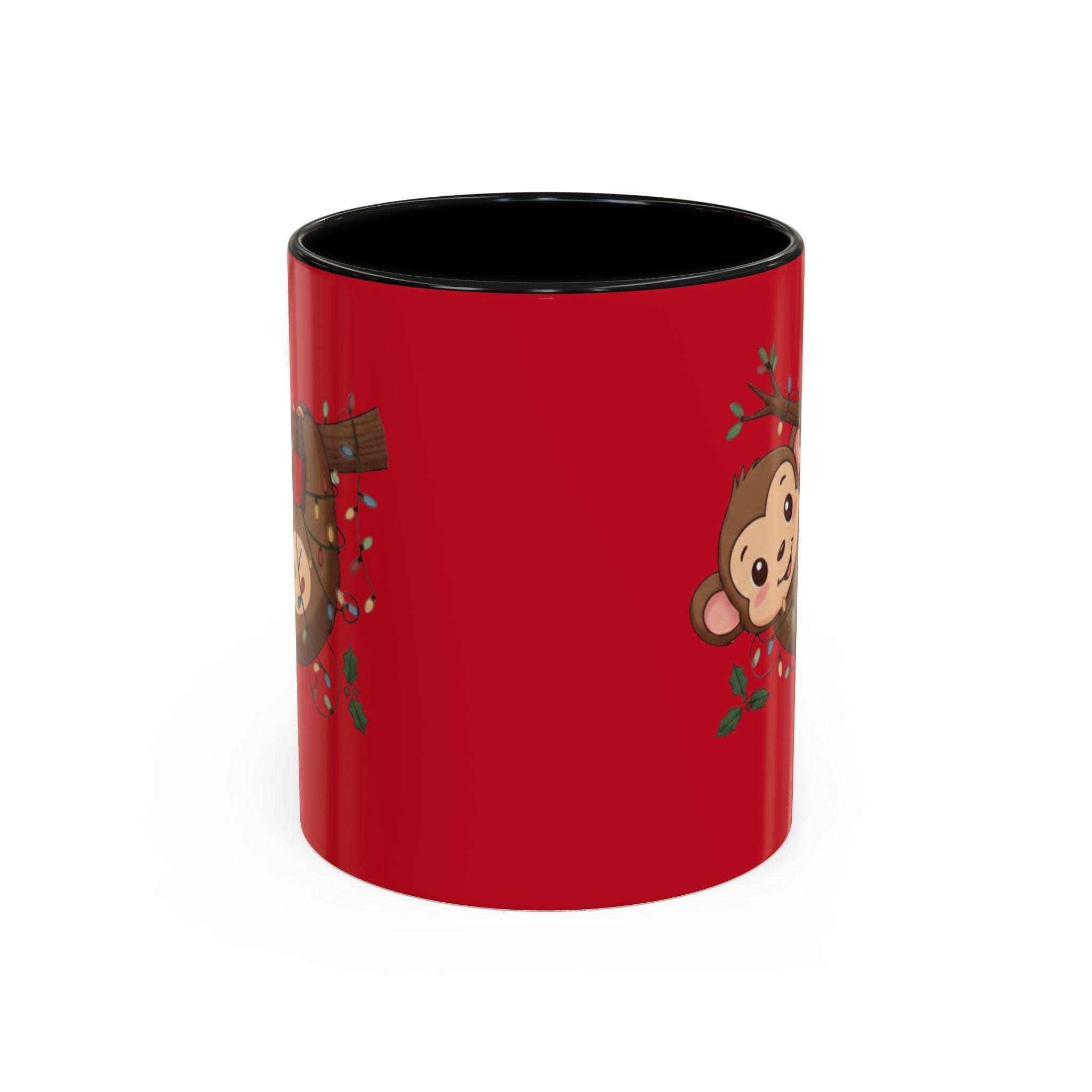 Cute Monkey Mug, Hanging Sloth, Christmas Lights, Funny Animal Coffee Mug, Gift Idea