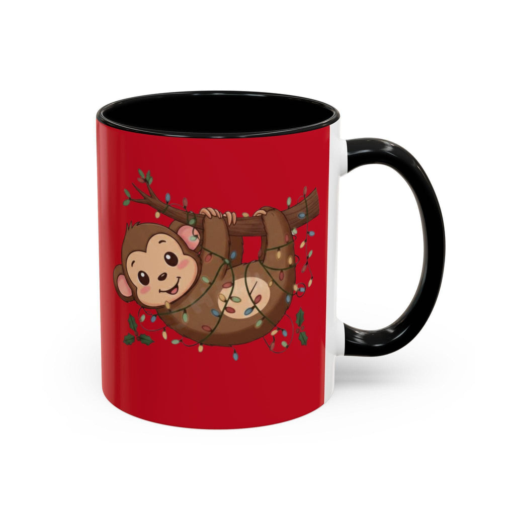 Cute Monkey Mug, Hanging Sloth, Christmas Lights, Funny Animal Coffee Mug, Gift Idea