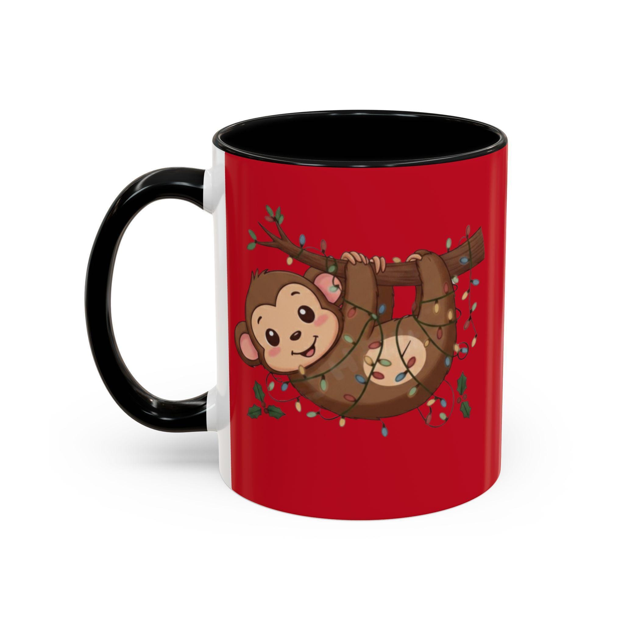 Cute Monkey Mug, Hanging Sloth, Christmas Lights, Funny Animal Coffee Mug, Gift Idea