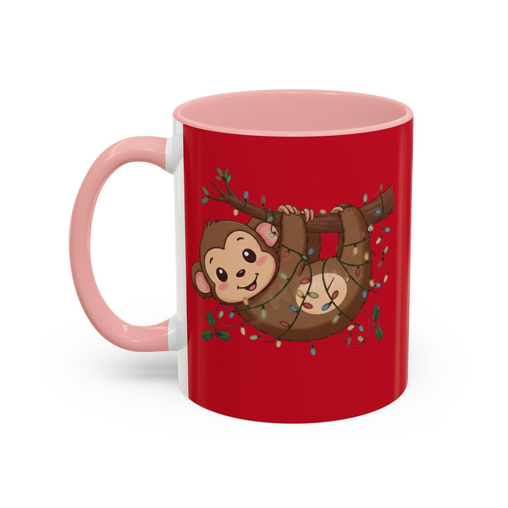 Cute Monkey Mug, Hanging Sloth, Christmas Lights, Funny Animal Coffee Mug, Gift Idea