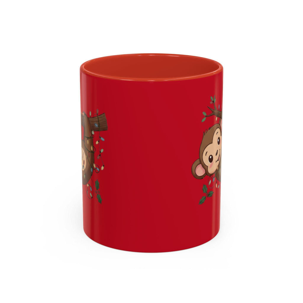 Cute Monkey Mug, Hanging Sloth, Christmas Lights, Funny Animal Coffee Mug, Gift Idea