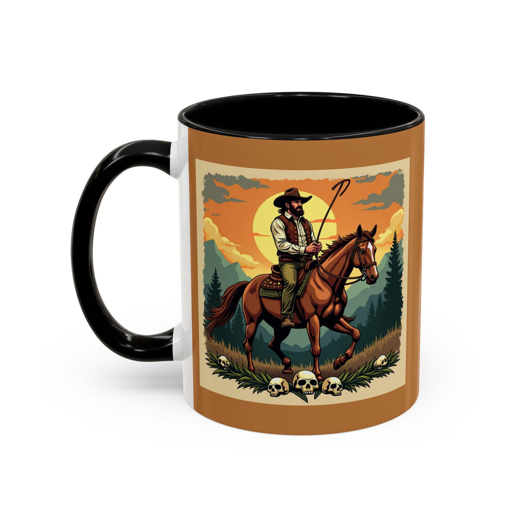 Cowboy Rider Mug, Western Art Mug, Horse Lover Gift, Skull Accent Mug, Unique Coffee Cup, Wild West Design Mug, Rider Coffee Mug, Western
