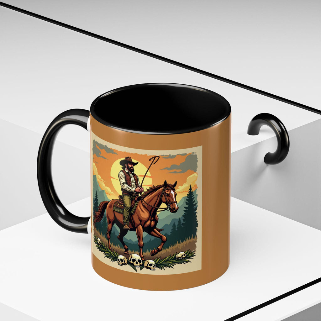 Cowboy Rider Mug, Western Art Mug, Horse Lover Gift, Skull Accent Mug, Unique Coffee Cup, Wild West Design Mug, Rider Coffee Mug, Western