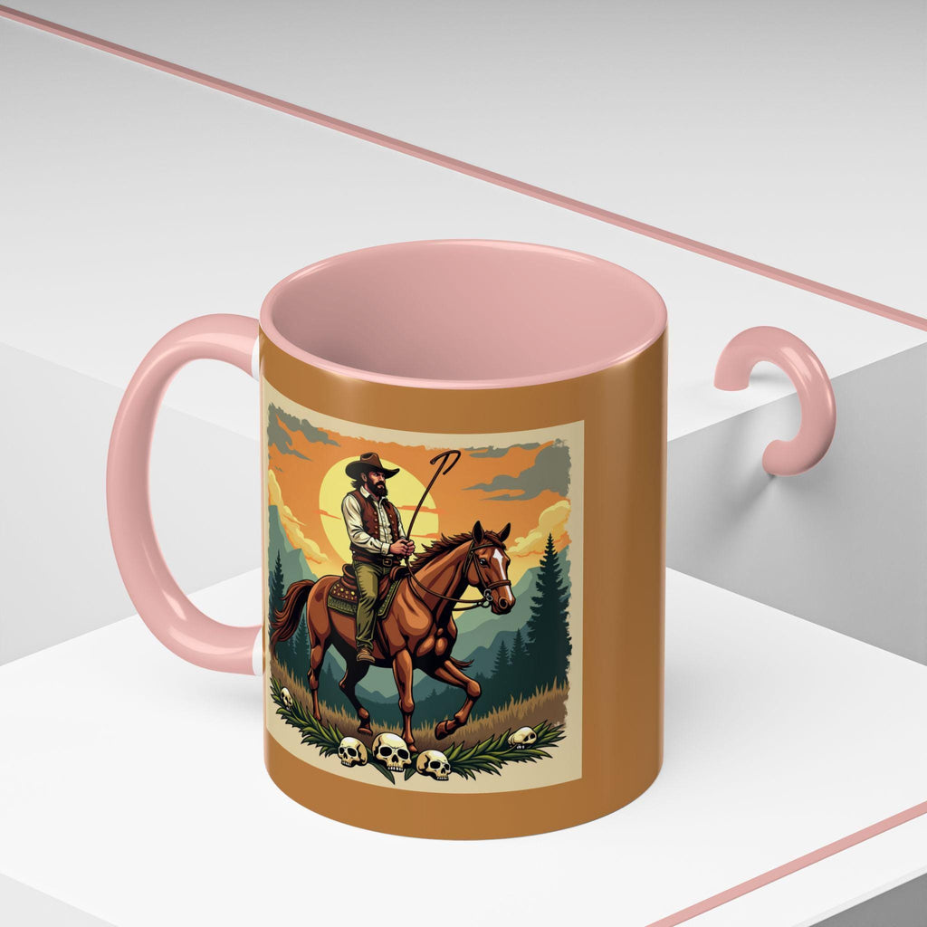 Cowboy Rider Mug, Western Art Mug, Horse Lover Gift, Skull Accent Mug, Unique Coffee Cup, Wild West Design Mug, Rider Coffee Mug, Western