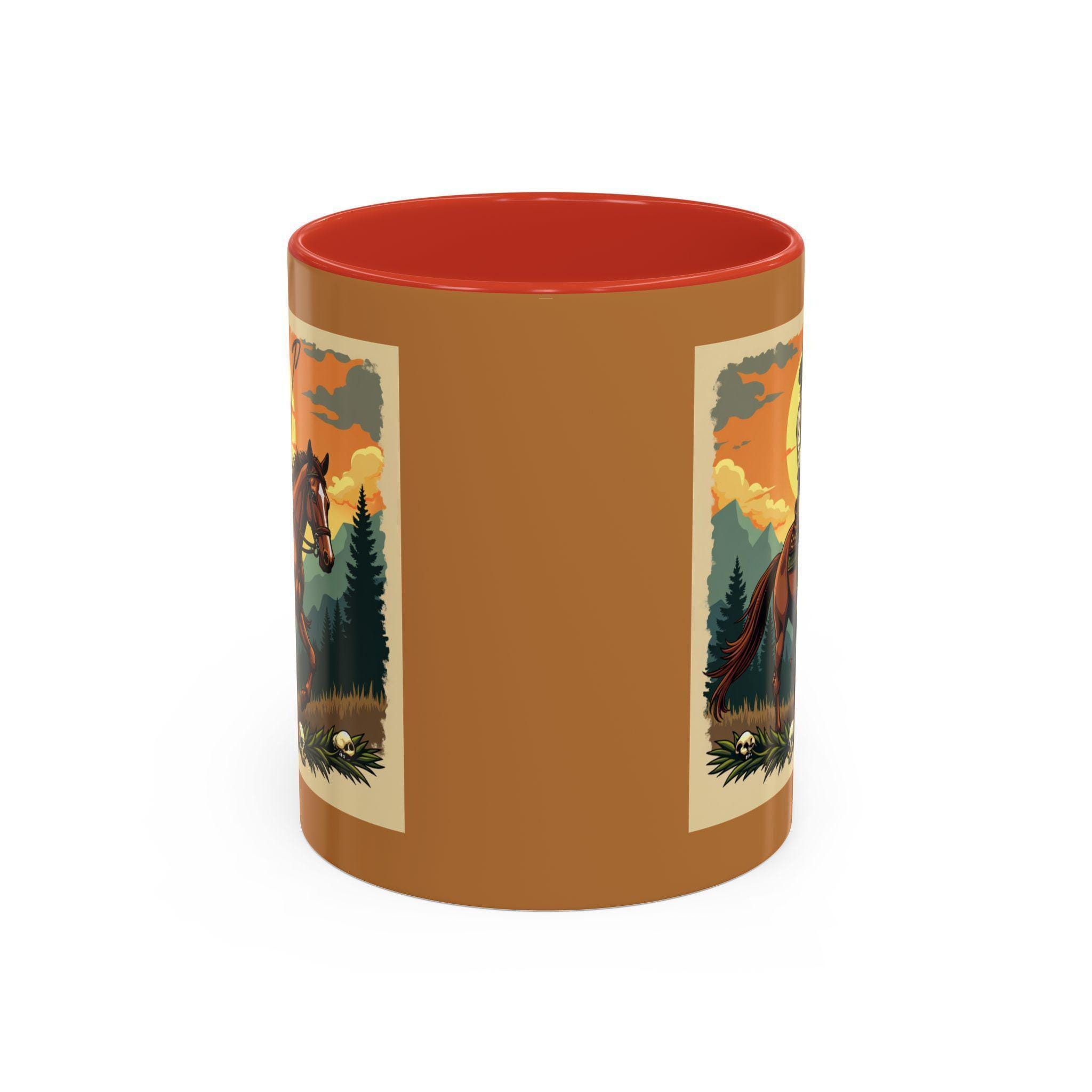 Cowboy Rider Mug, Western Art Mug, Horse Lover Gift, Skull Accent Mug, Unique Coffee Cup, Wild West Design Mug, Rider Coffee Mug, Western