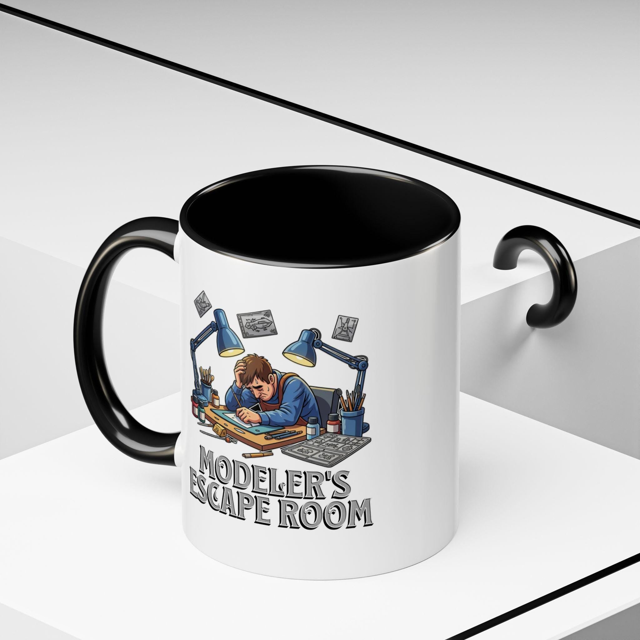 Modeler's Escape Room Mug, Hobbyist Gift, Scale Model Building, Unique Mug Design, Gift for Model Builders, Collector Mug, Unique Mug