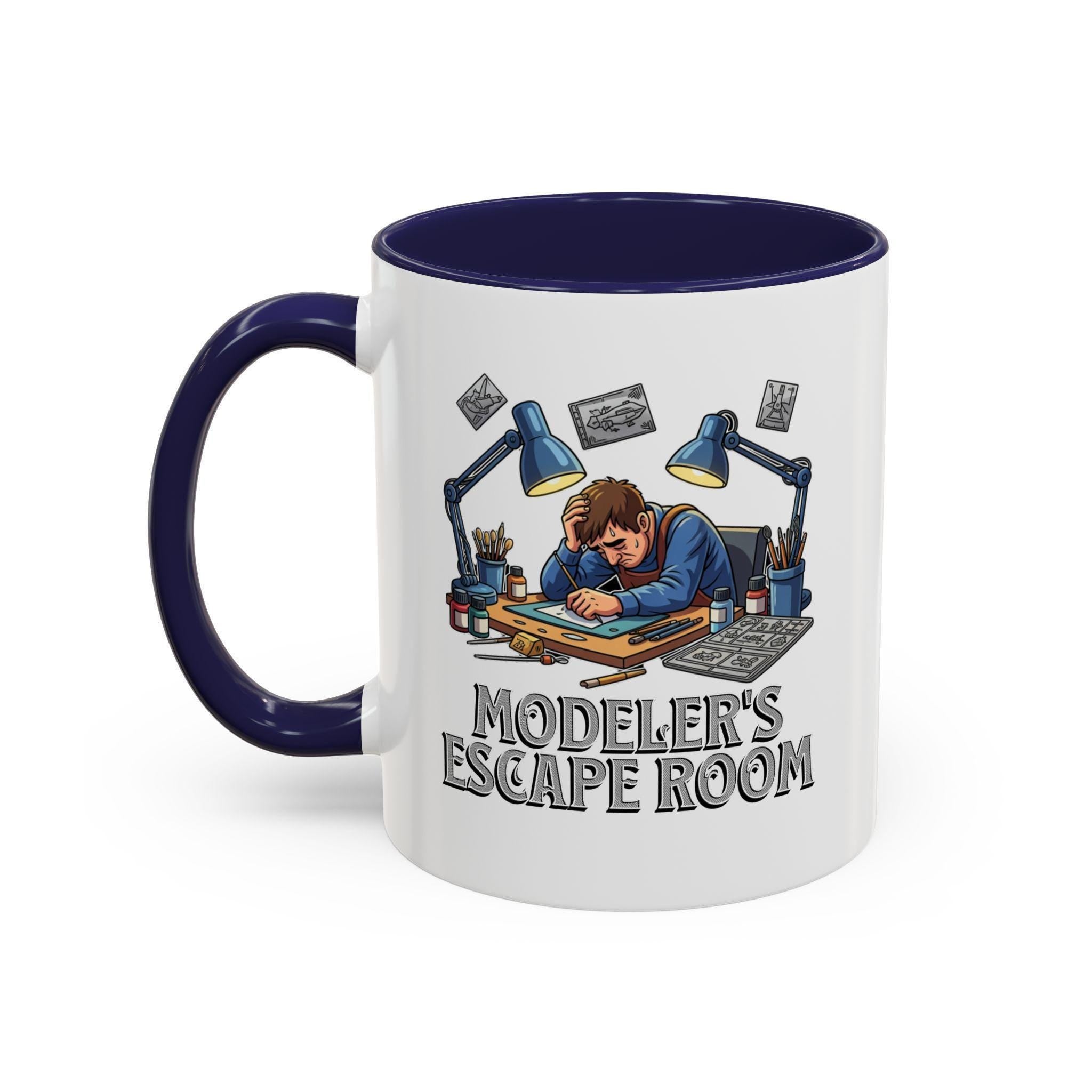 Modeler's Escape Room Mug, Hobbyist Gift, Scale Model Building, Unique Mug Design, Gift for Model Builders, Collector Mug, Unique Mug