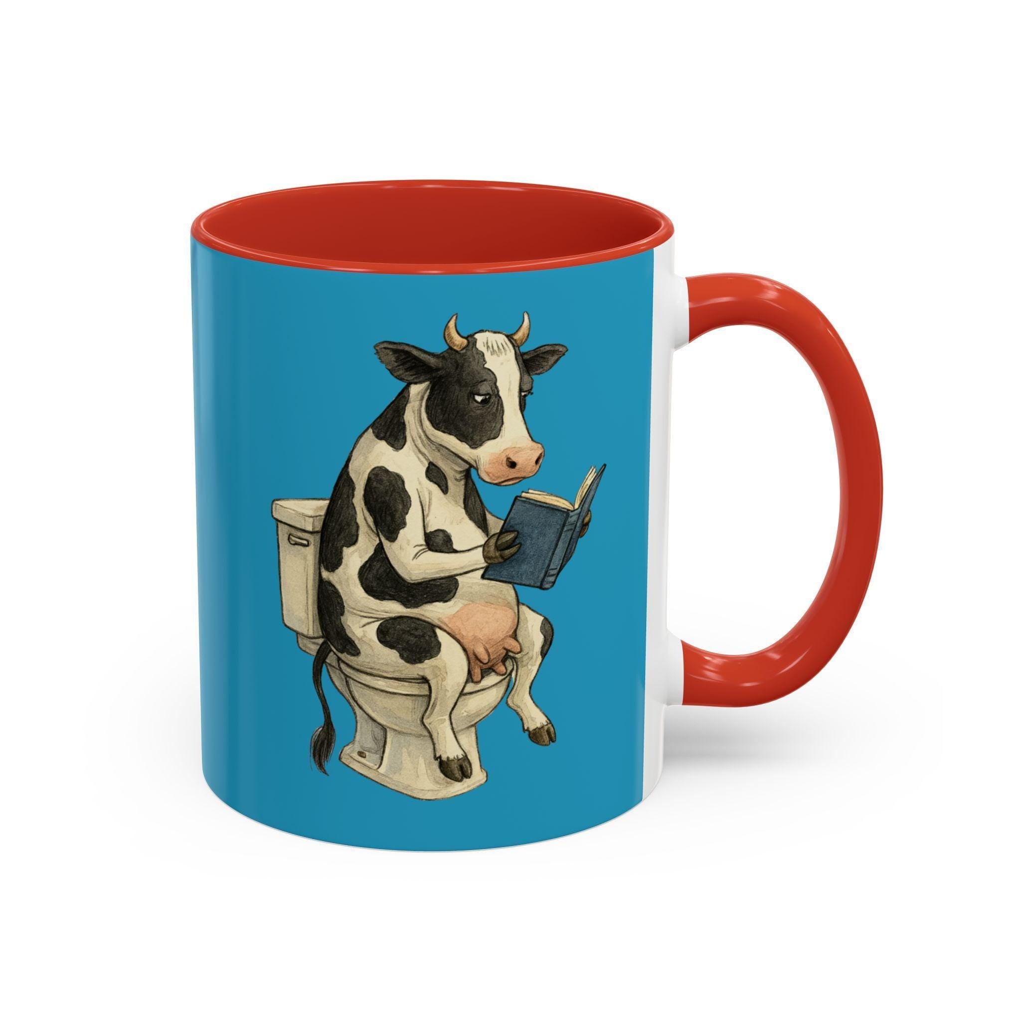 Funny Cow Mug, Reading Toilet Mug, Novelty Farm Animal Mug, Unique Gift Mug, Bathroom Humor, Cow Lover Gift, Quirky Drinkware, Cute Coffee