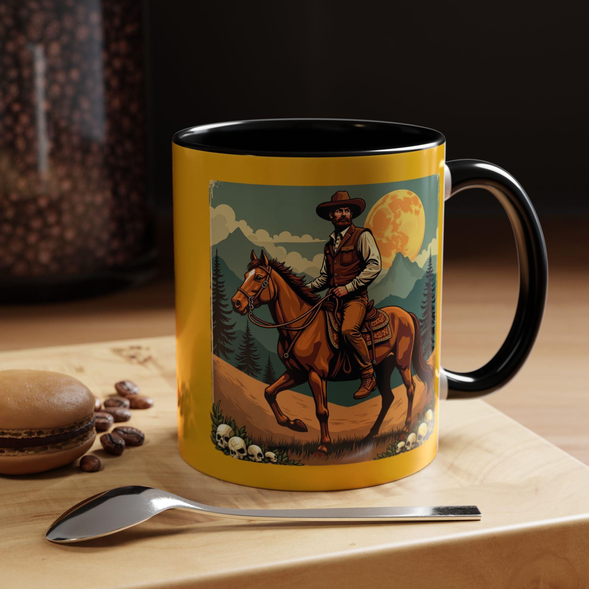 Cowboy Horse Mug, Western Art Coffee Mug, Novelty Drinkware, Gift for Him, Illustrated Wild West Mug, Rancher Mug, Horse Lover Mug, Art Mug