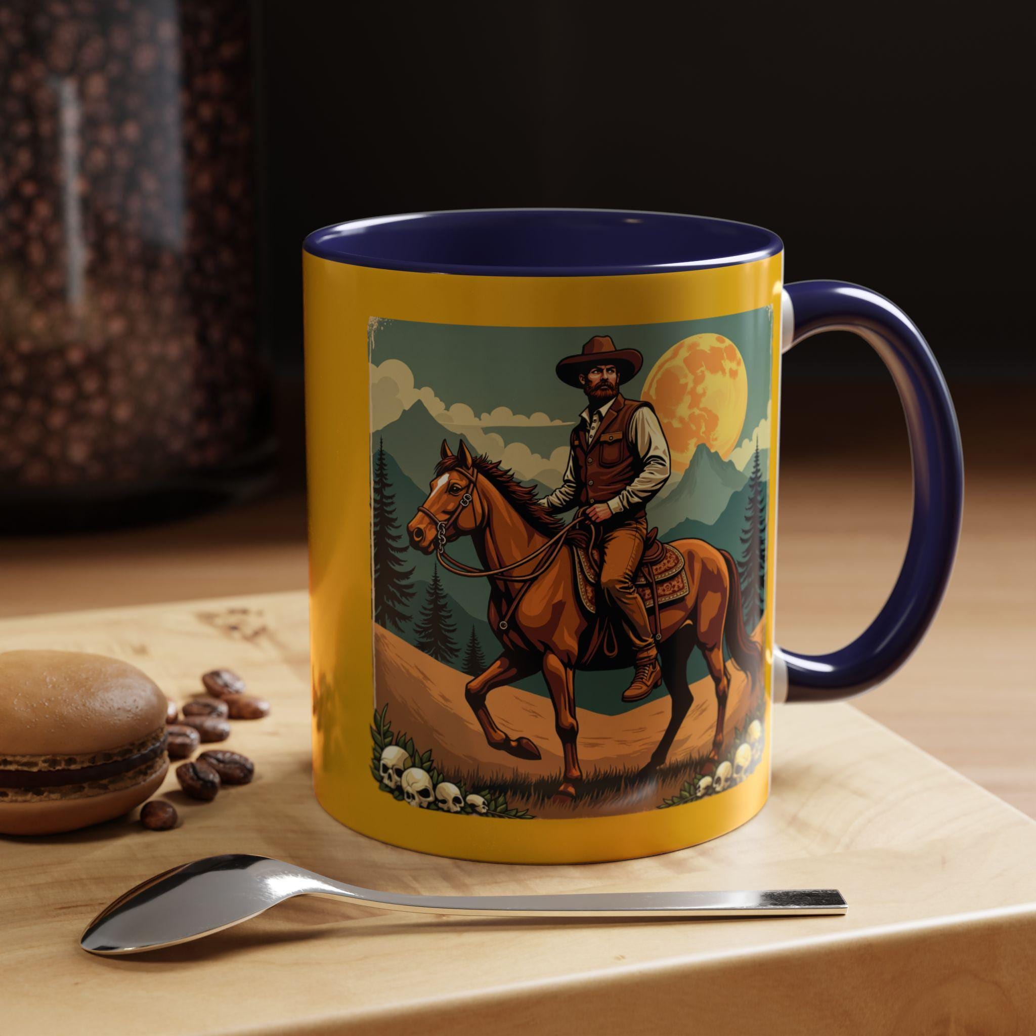 Cowboy Horse Mug, Western Art Coffee Mug, Novelty Drinkware, Gift for Him, Illustrated Wild West Mug, Rancher Mug, Horse Lover Mug, Art Mug